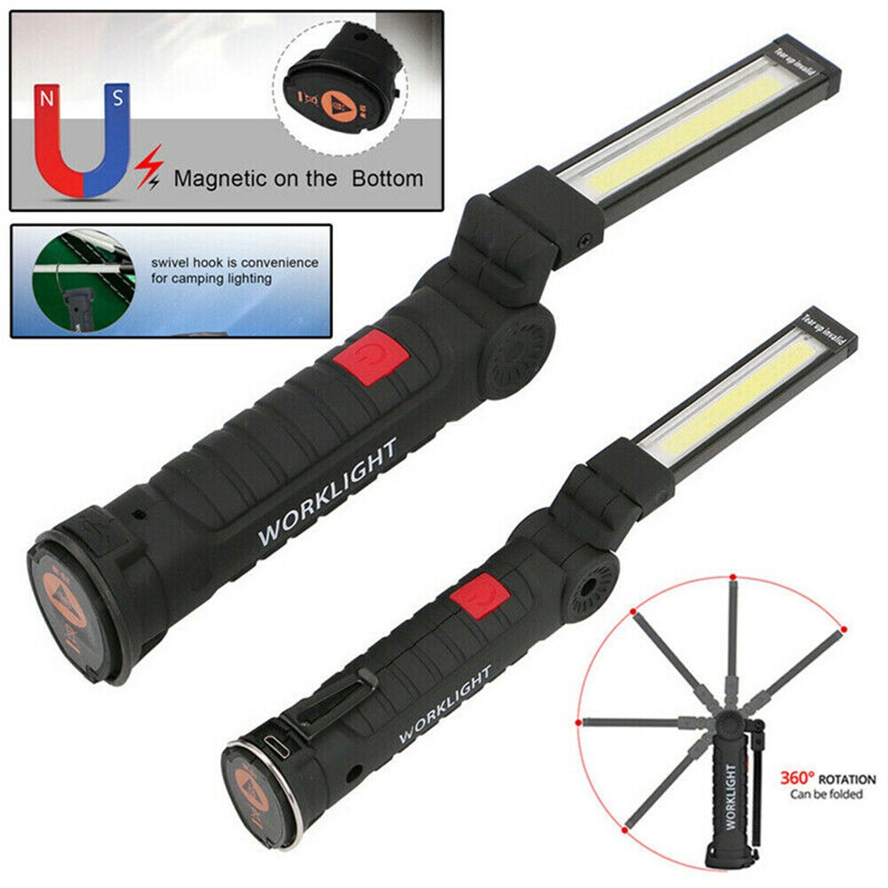 2Pack COB LED Work Light Lamp USB Rechargeable Inspect Folding Torch +USB Cable