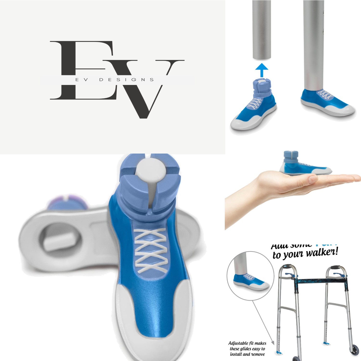 Fun Blue Sneaker Walker Glides - 1" Adjustable Tubes, Easy Installation