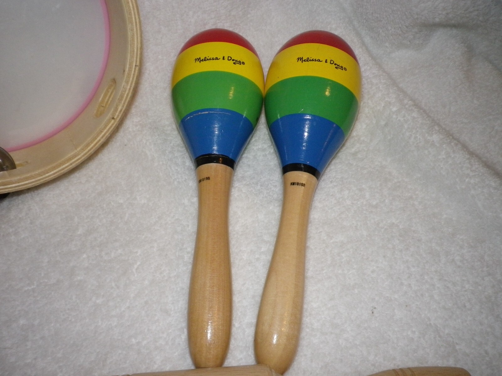 Melissa & Doug Wooden Percussion Musical Instruments 5 pieces Tambourine Maracas
