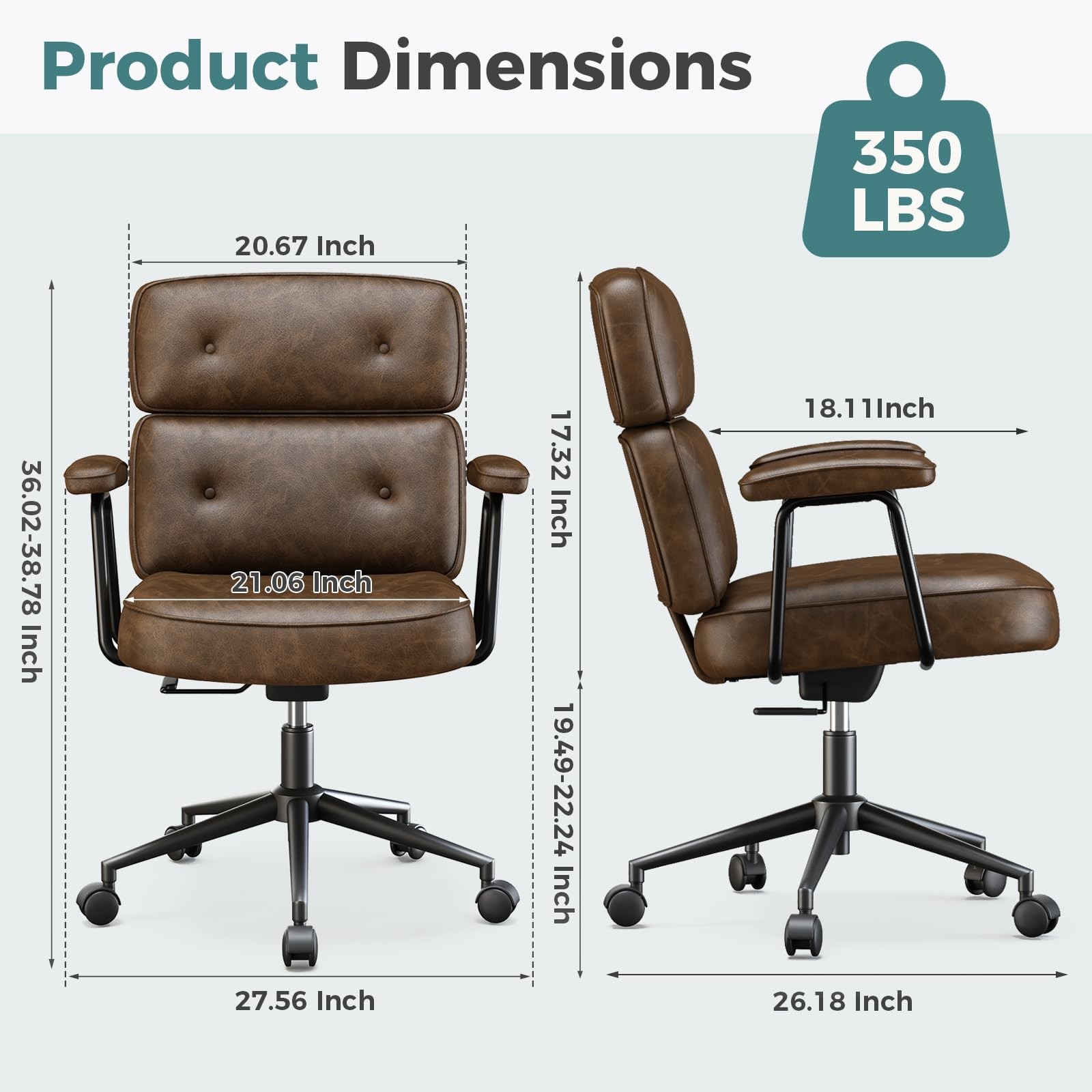 Ergonomic Home Office Desk Chair, PU Leather Computer Chair with Lumbar Suppo...