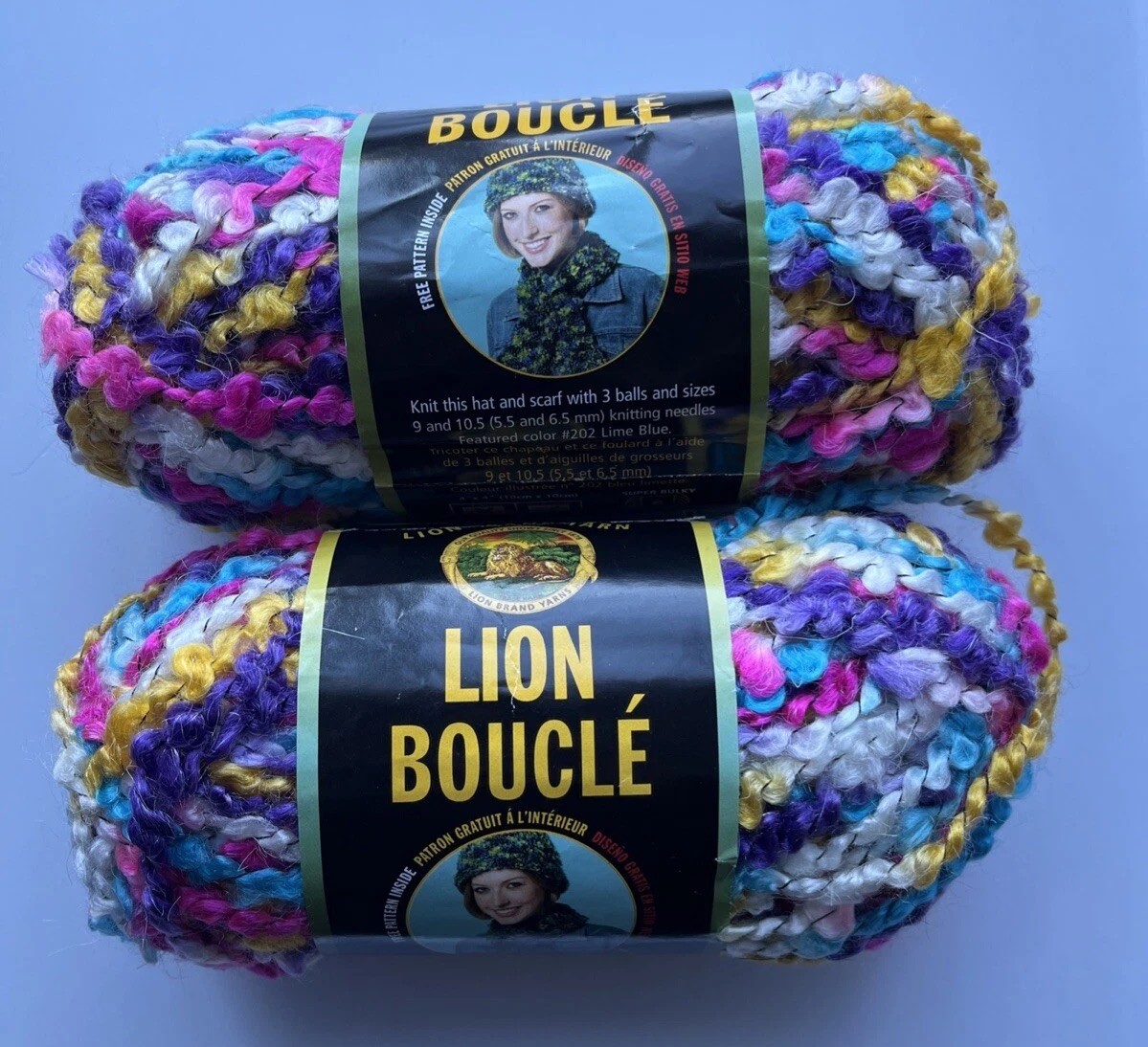 LOT of 2 LION BRAND BOUCLE in SPRINKLES 57yds 2.5oz Super Bulky yarn
