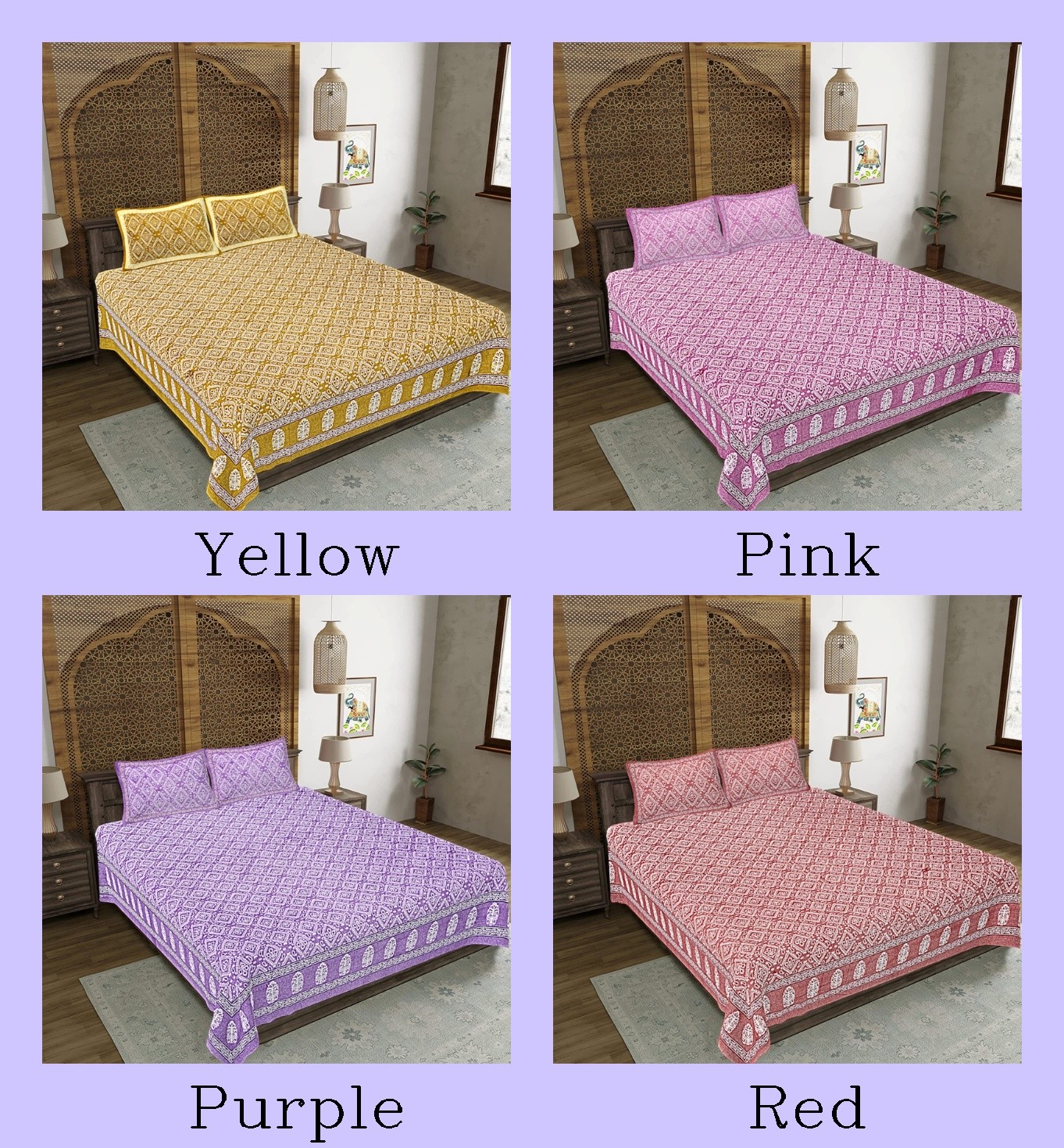 Indian Handmade Manndala Cotton BedSheet With 2 Pillow Cover Kajukatli Design
