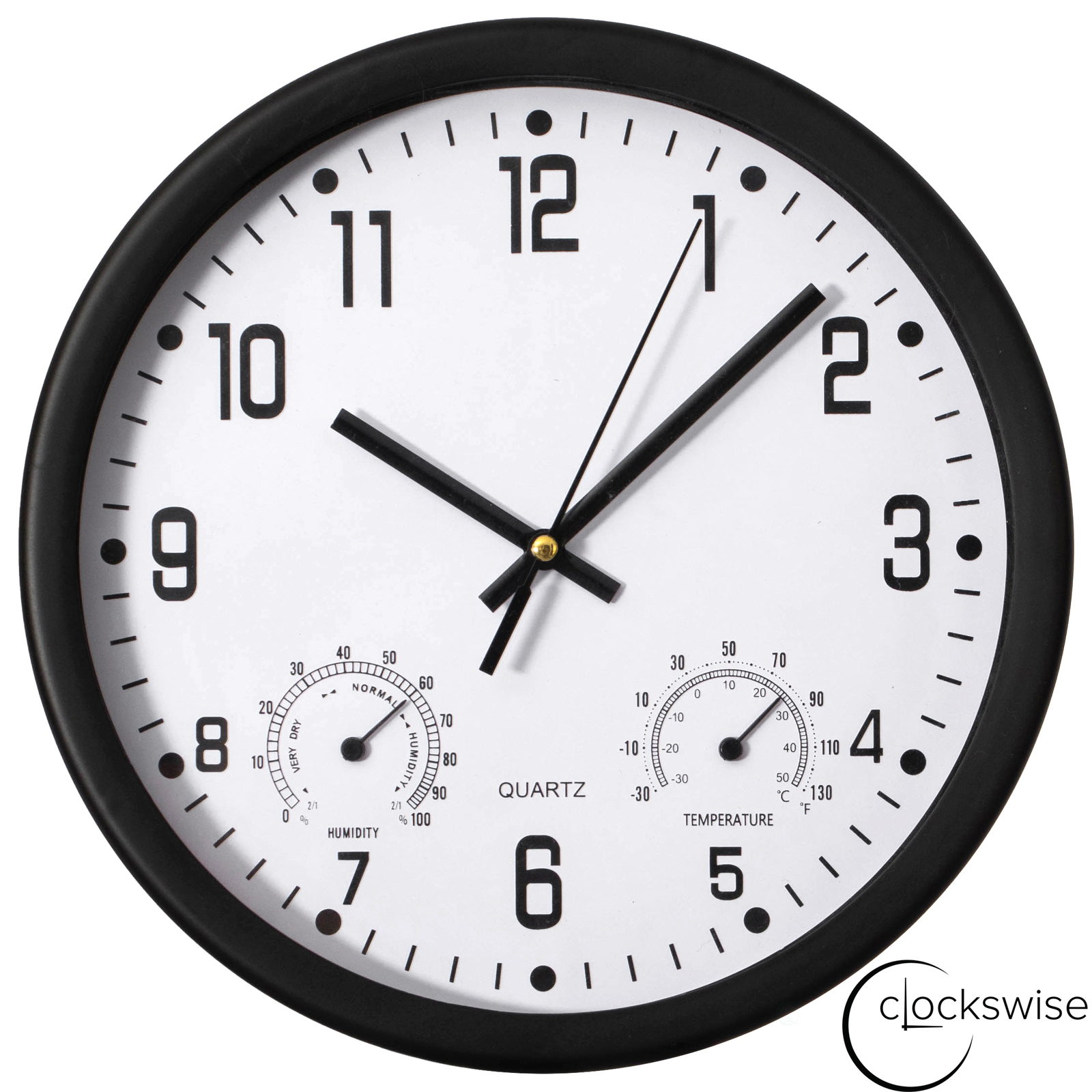 New Clockswise Non-Ticking Quartz Wall Clock with Thermometer & Hygrometer