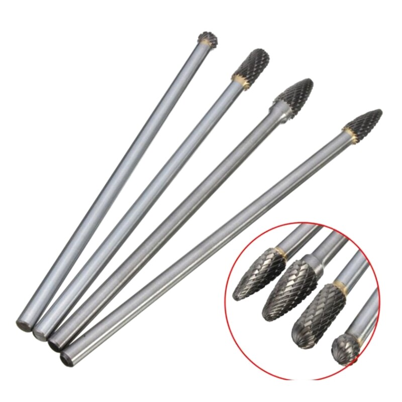 1/4" Shank Carbide Rotary Burr Set 6" Long Reach Double Cut for Head