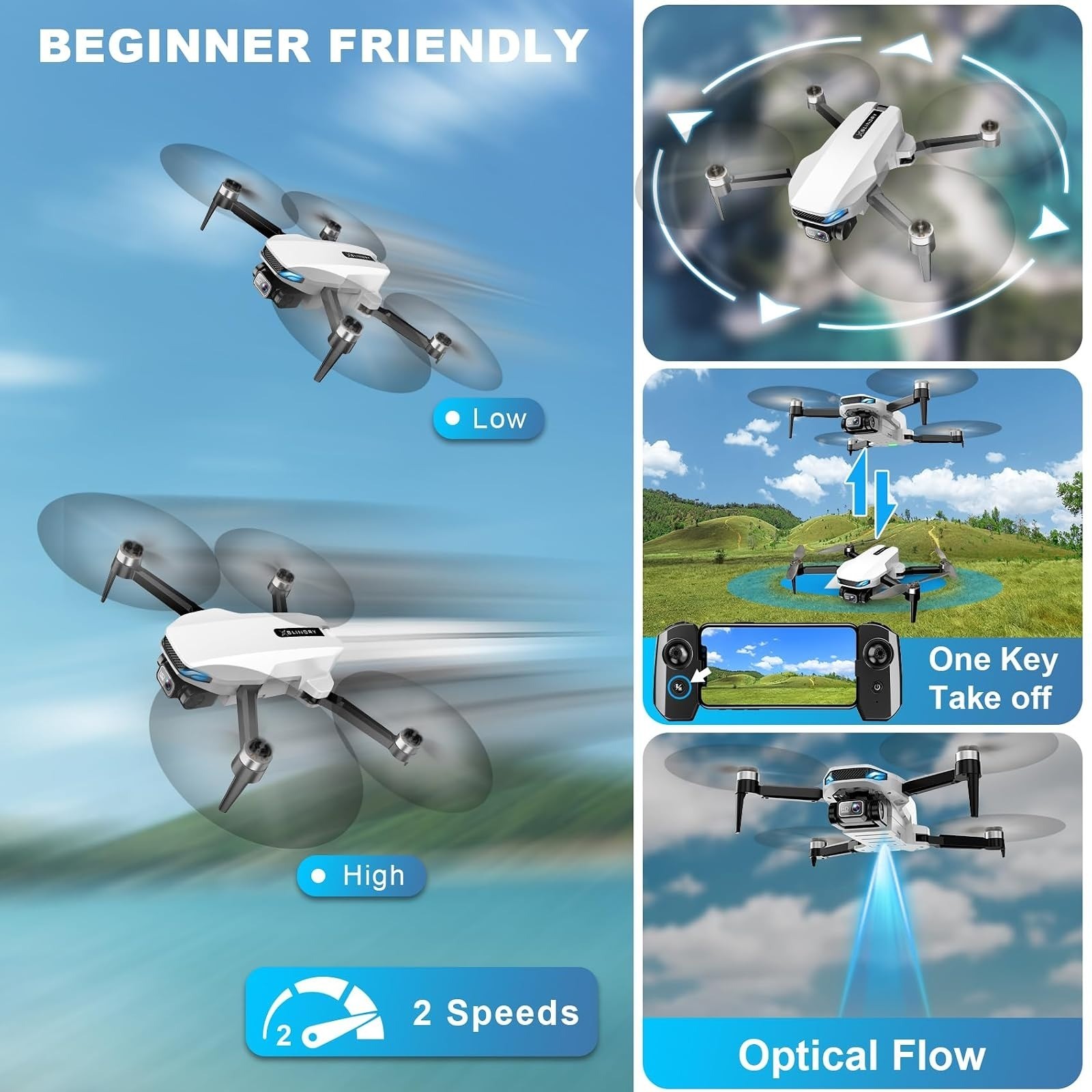 BLINORY HK55 GPS Drone with 2K Camera, Foldable Quadcopter, Auto Return