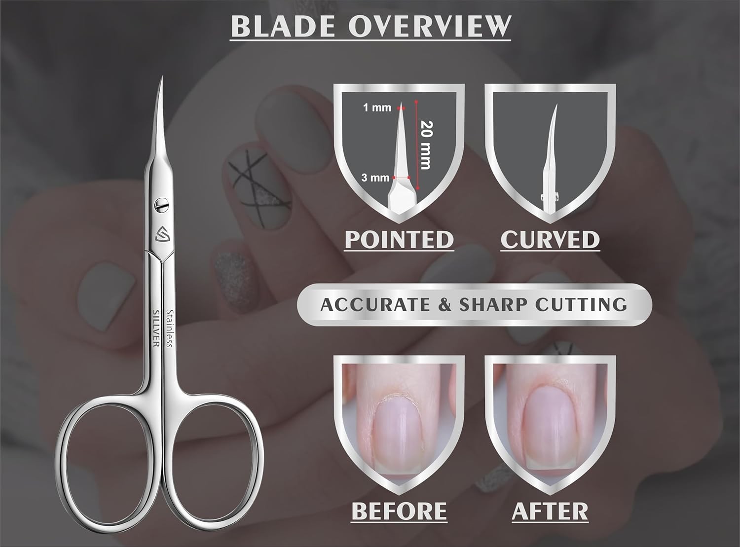 Cuticle Scissors Curved Blade - Extra Fine Pointed Tip Professional Manicure