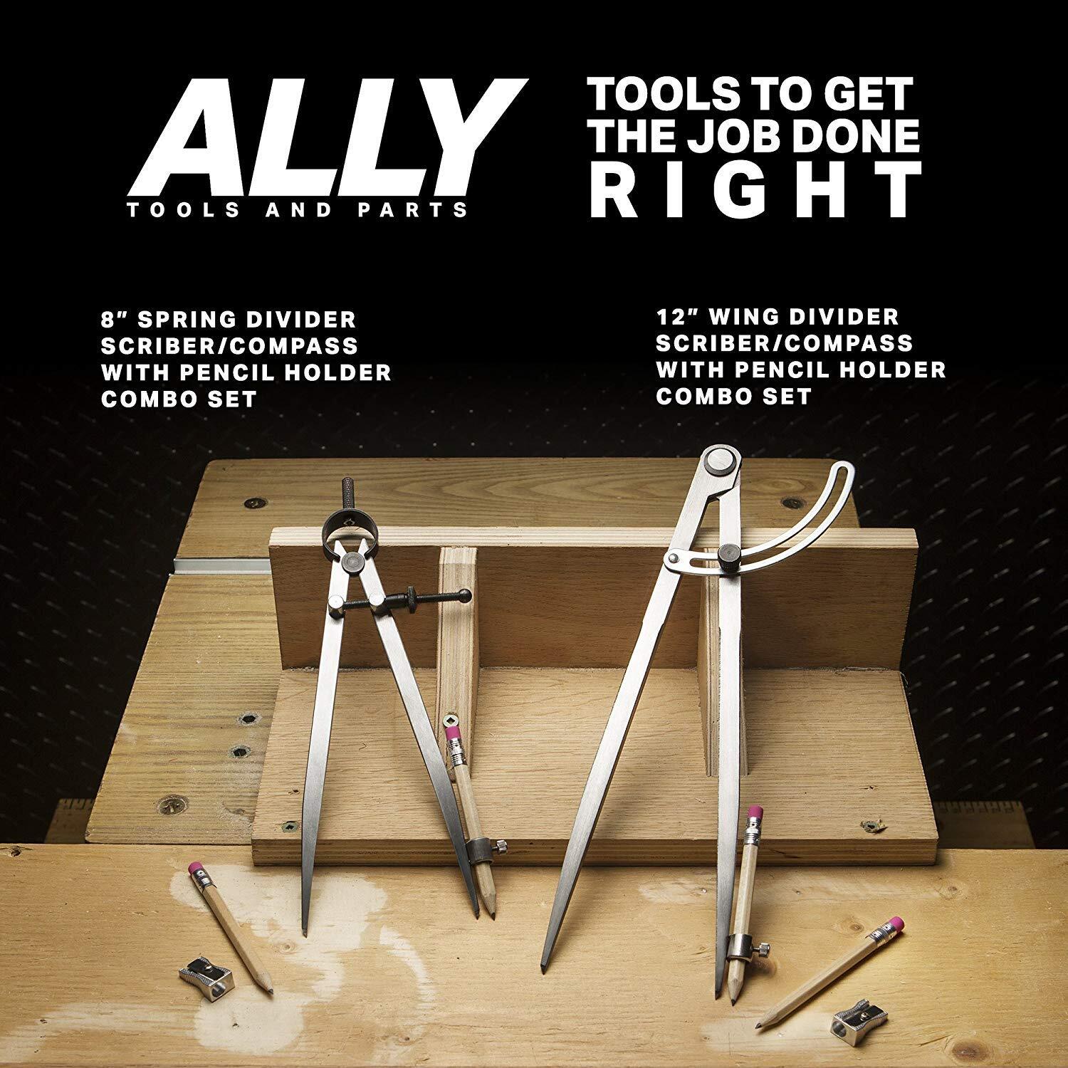 ALLY Tools 12 Inch Precision Locking Wing Divider/Woodworking Compass with Pe...