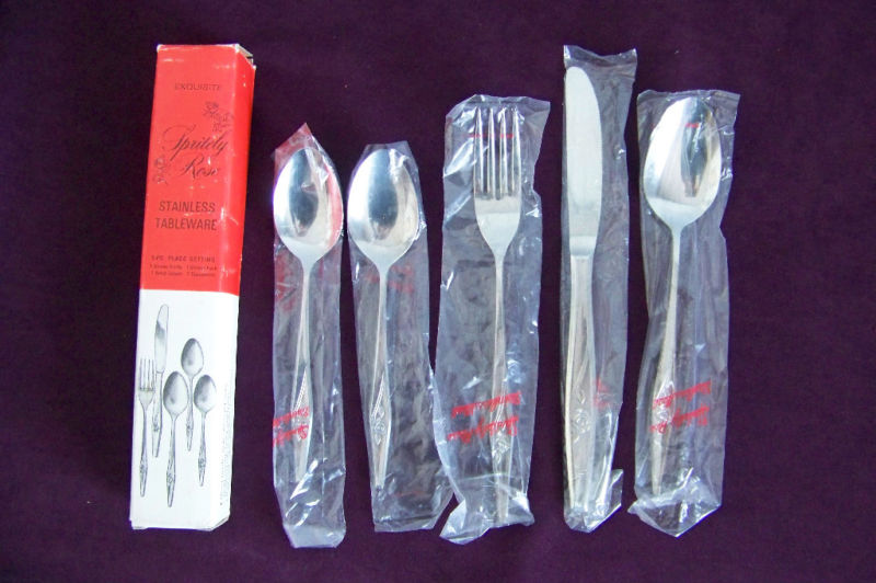 2 sets NEW Spritely Rose Creative Manor 5 pc set fork knife spoon silverware