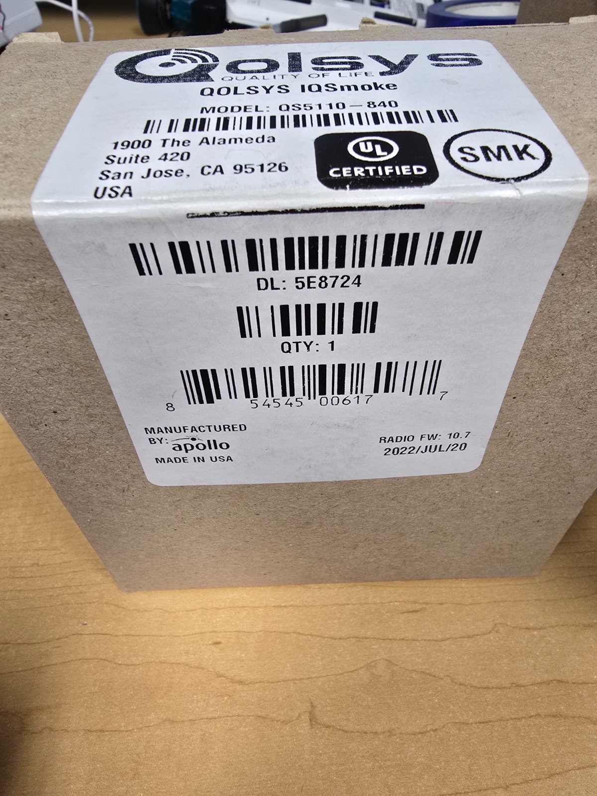 Qolsys IQ Wireless Smoke Detector QS5110-840 New old stock
