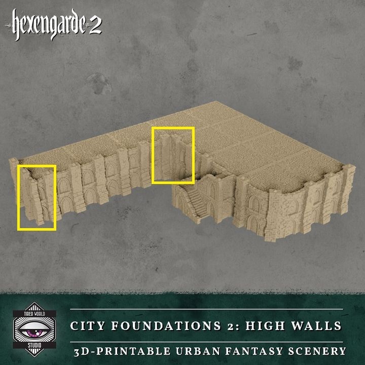 Hexengarde City Foundations DOUBLE HIGH WALL CORNERS D&D Mordheim Terrain