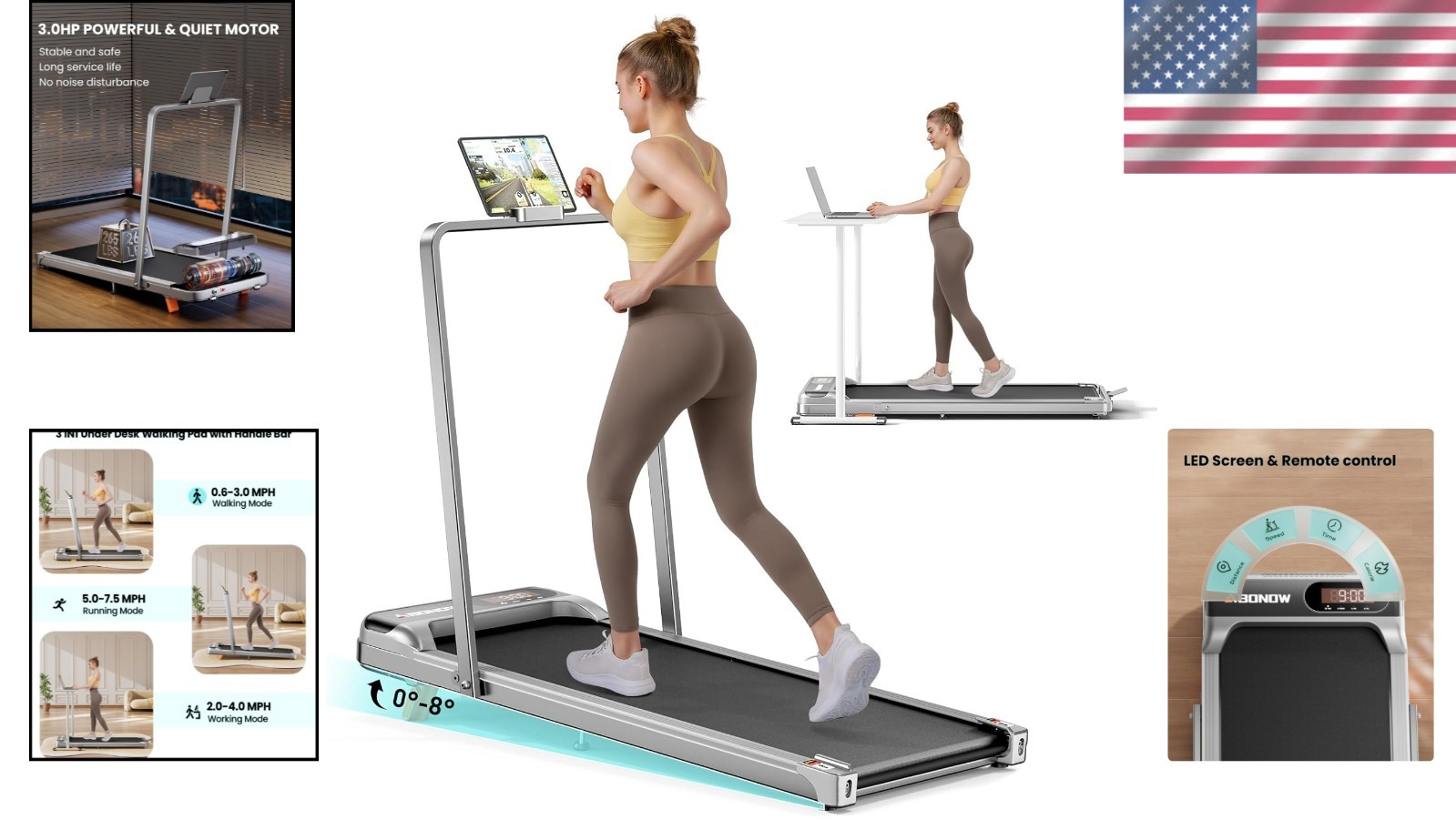 2.5HP Under Desk Treadmill with Incline & Remote Control - 265 lbs Capacity