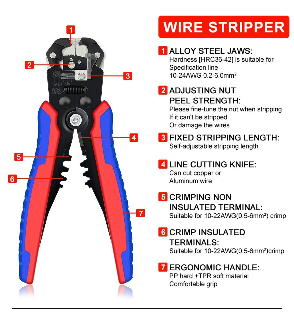 HSC86 - 4A+ Terminal + Multifunctional Wire Stripper Set, Cold - Press Terminal