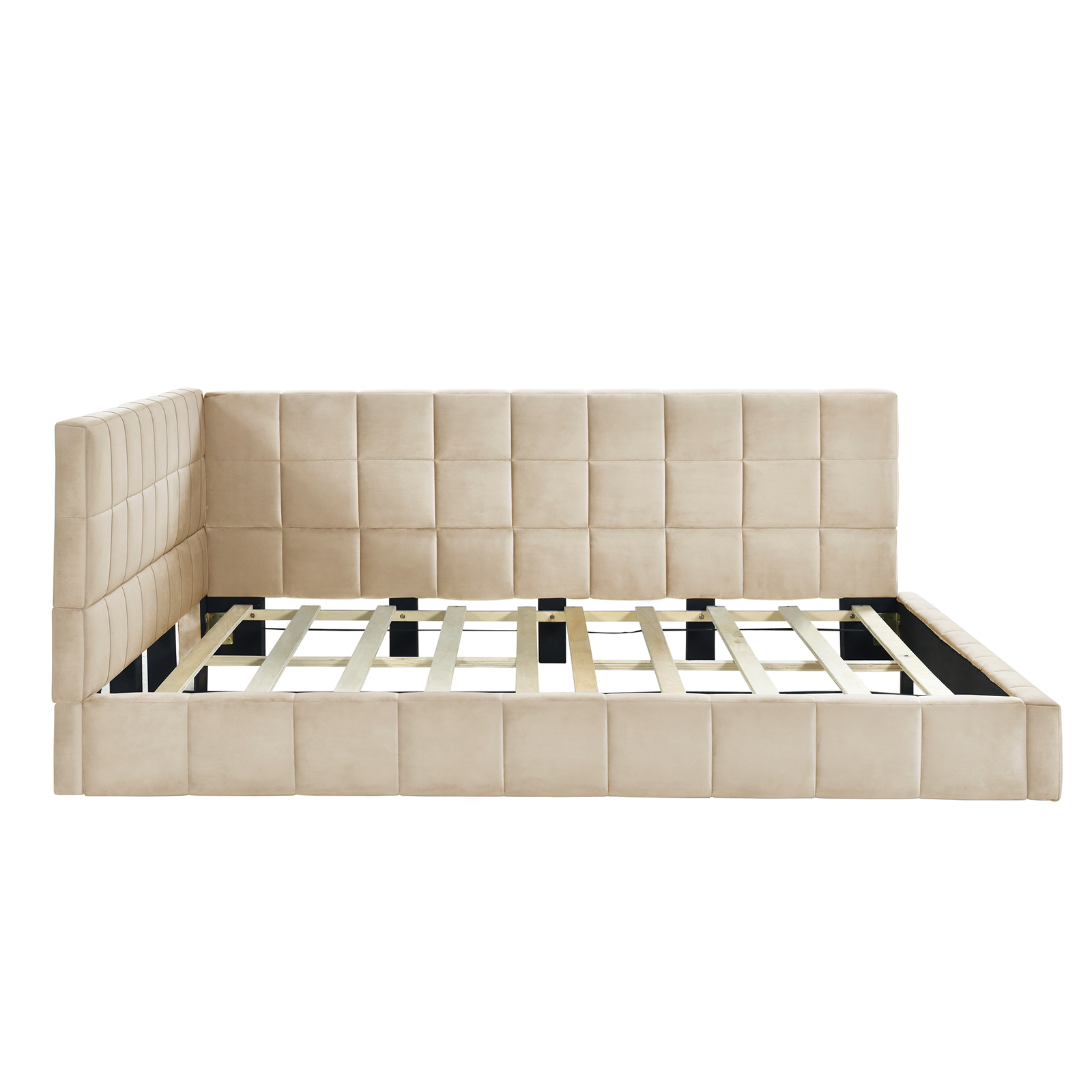 Full Size Upholstered Daybed Sofa Bed Velvet Platform Bed Wood Frame Beige NEW