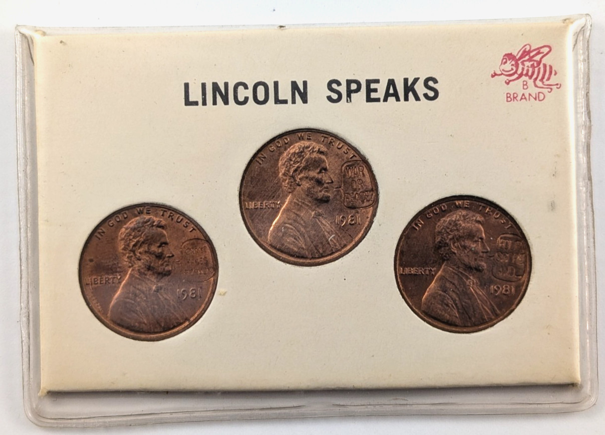 Set of 3 Different Lincoln Speaks Copper Pennies