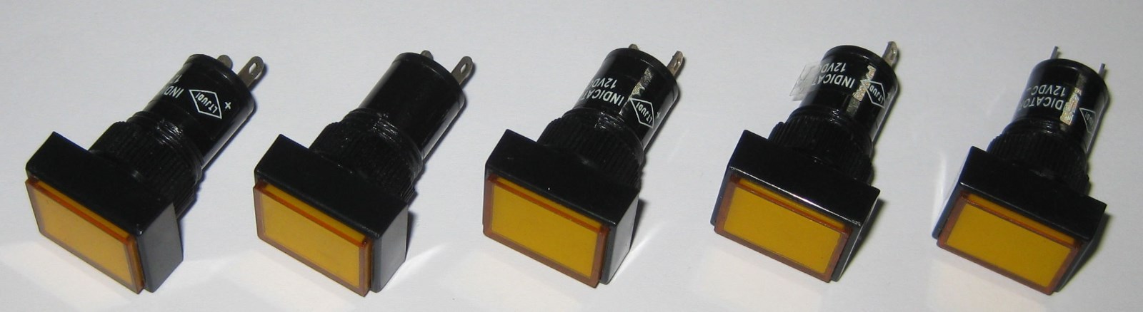 5 X Panel Mount Rectangular LED Indicator - Amber - Plastic Case - 3 to 12 V DC