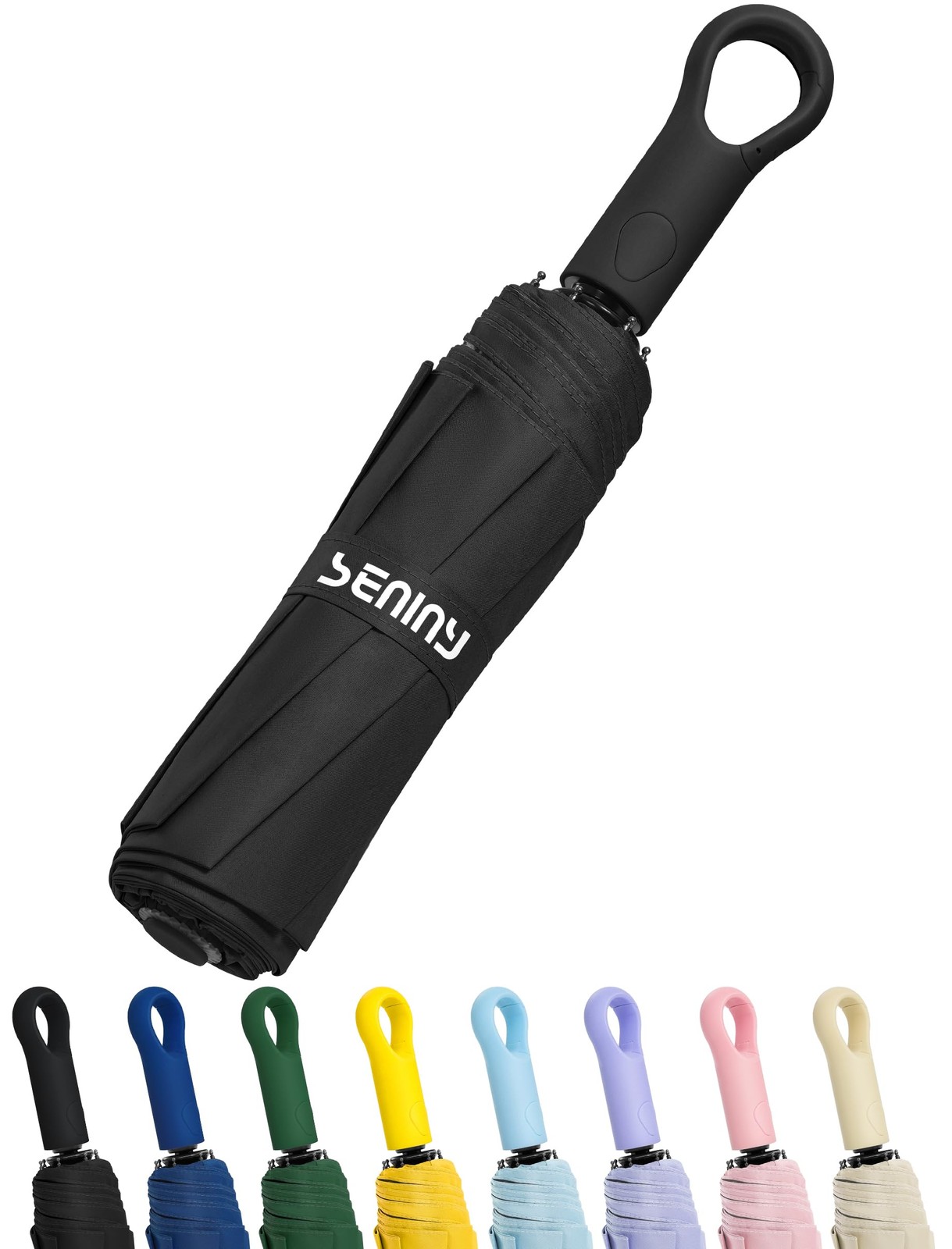 Seniny Umbrellas for Rain with Ring 42.5 inches (canopy diameter), Black