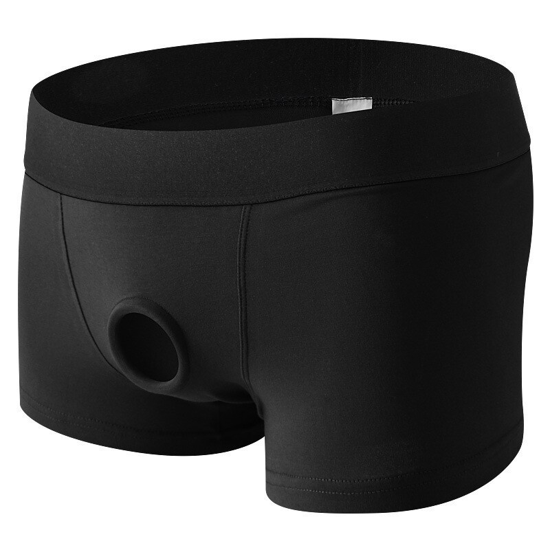 Mens 4.5cm Open Pouch Hole Boxer Shorts Cockring Panties Cotton Underwear Trunk@