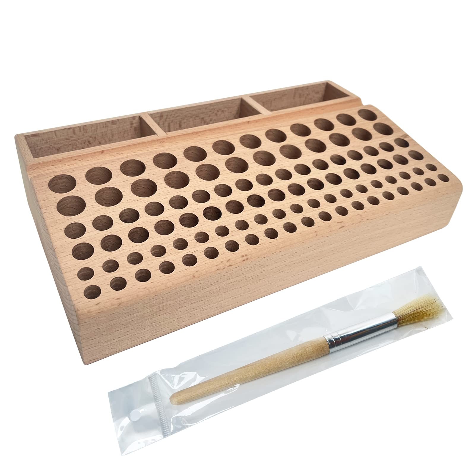 Leather Craft Tool Holder and Cleaning Brush Set, Wooden 98 Holes + 3 Slots P...