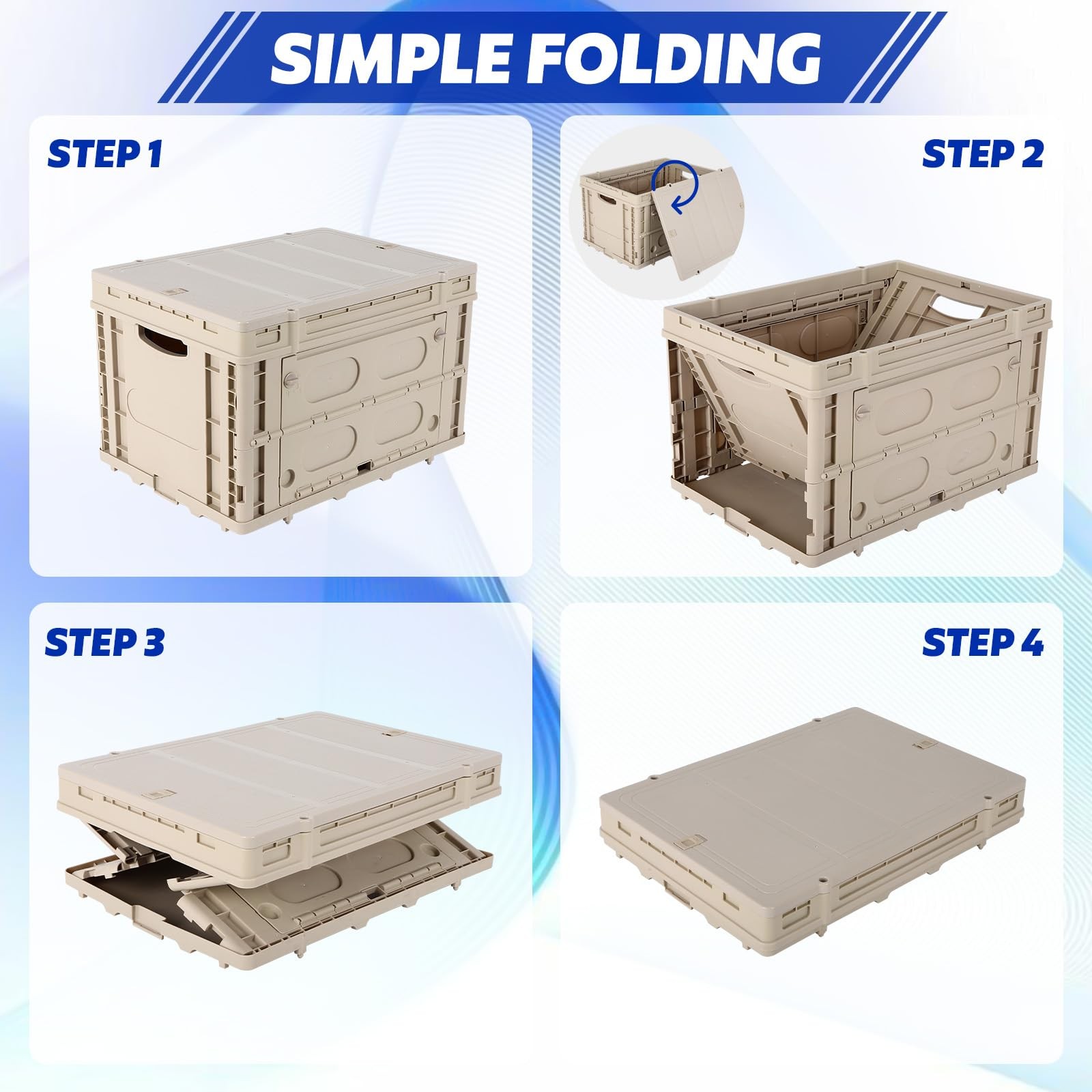 Collapsible Storage Bins with Lids,Stackable Utility Crates with Grey Large