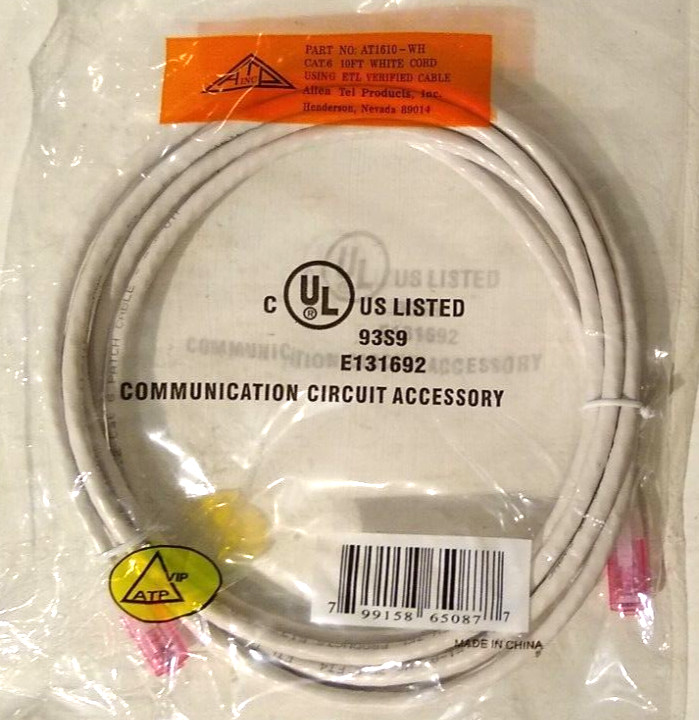 ATP Cat6 10'ft LAN Ethernet Patch Cable White AT1610-WH Allen Tel Fire Retardant