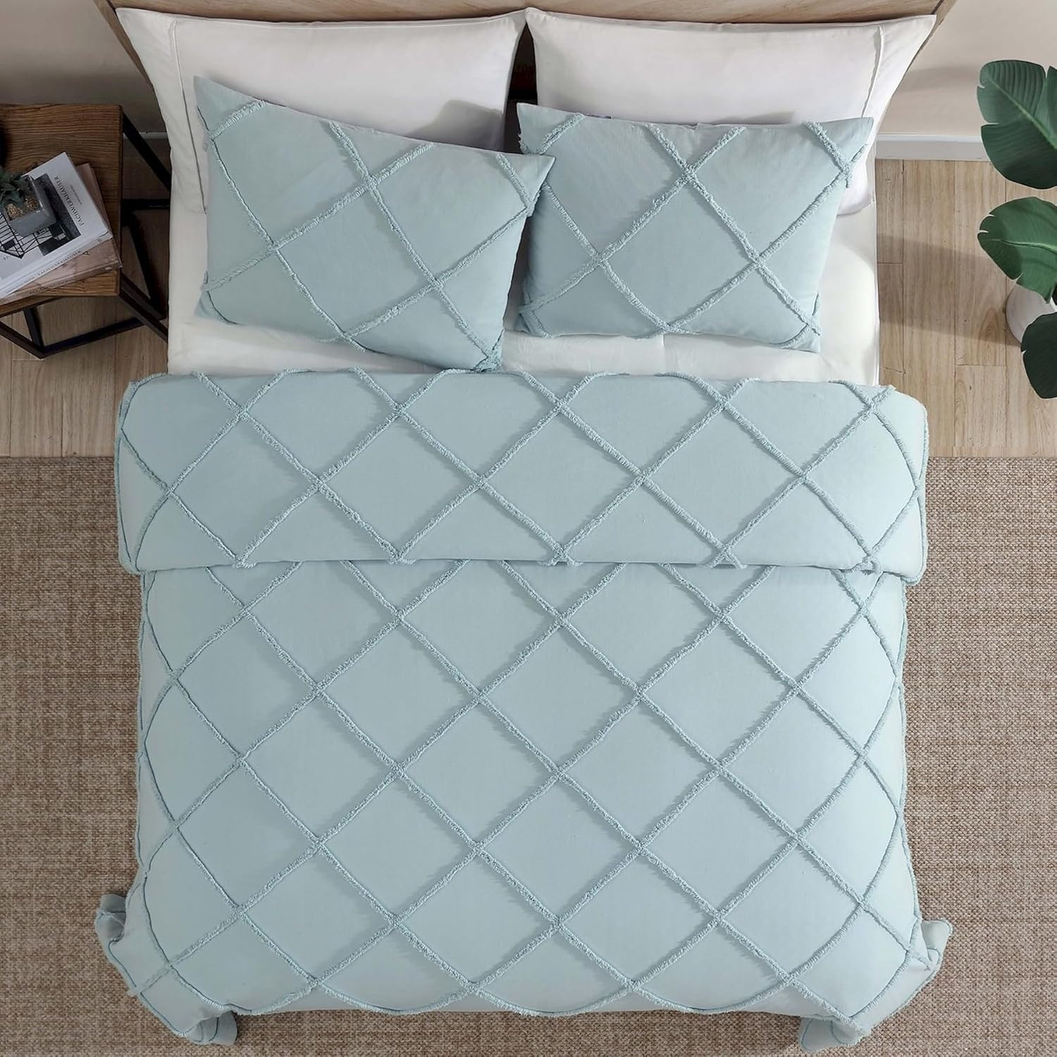 Diamond 100% Cotton Chenille Bedspread, Standard Sham, Blue