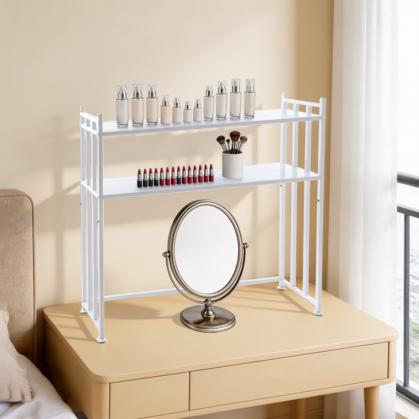 Desk Organizer Display Rack, 37.4 Inch Metal Shelf White For Home Office