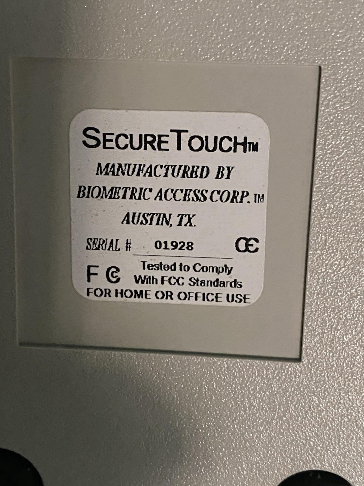 Vintage 1998 Secure Touch Fingerprint Reader From Biometric Access Corp.