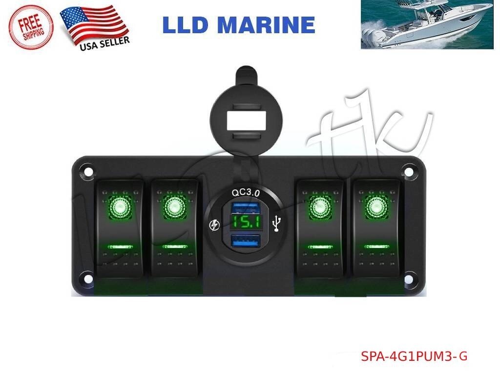Boat Marine RV Truck Camper Toggle Switch Panel 4 Gang ON OFF USB QC 3.0 12V 24V