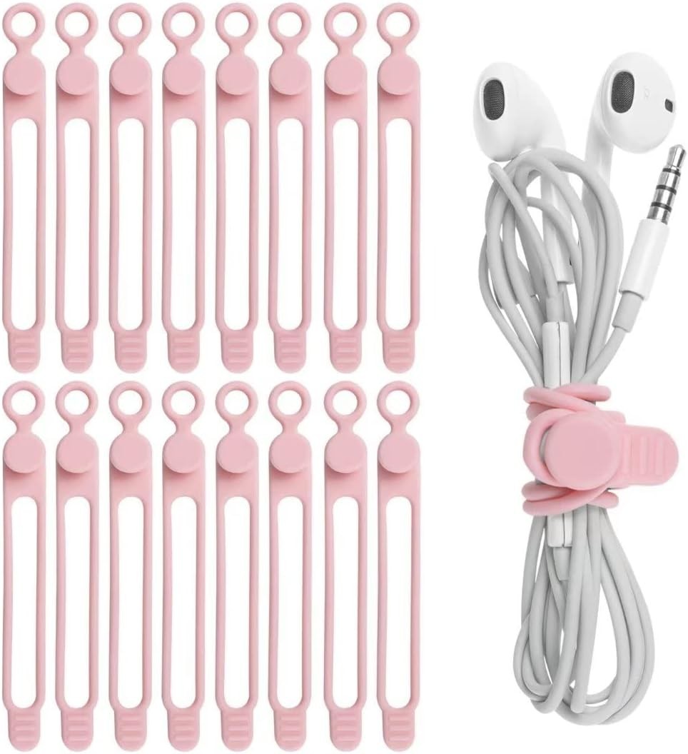 16Pcs Silicone Cable Straps Wire Organizer for Bundling 4.2 Inch Pink
