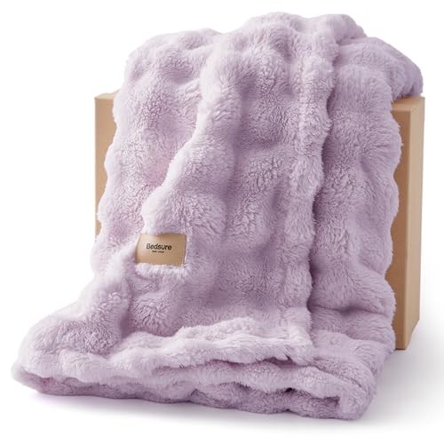 Bedsure 3D Fleece Bubble Blanket - GentleSoft Queen (90" X 90") 06 Light Purple