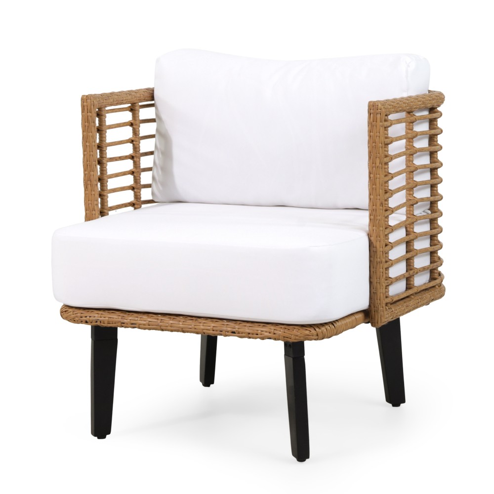 Brown Outdoor PE Rattan Club Chair Modern Patio Lounge Chair with