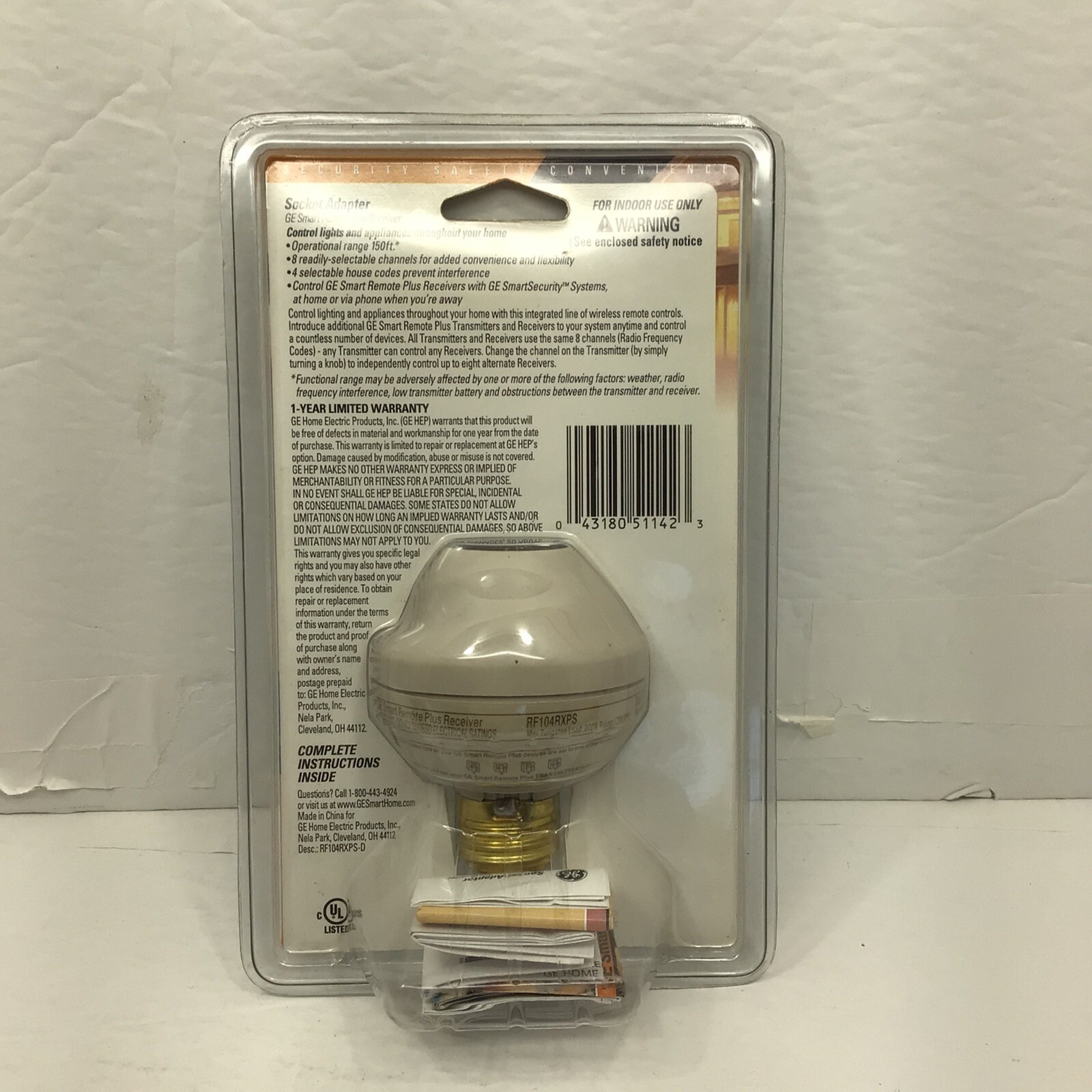 NEW GE SmartHome Ceiling Light Socket Adapter SmartRemote RF104RXPS-D