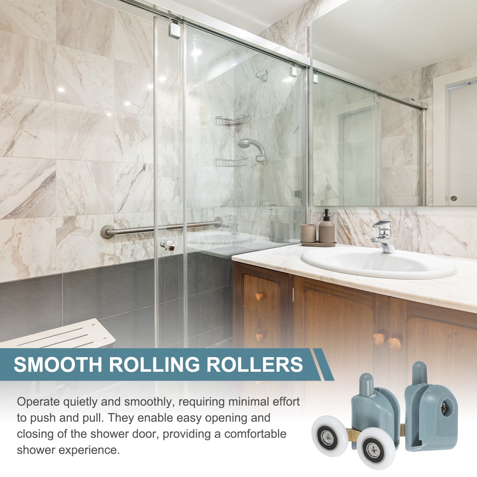 2Pcs 23mm Double Shower Door Rollers Plastic Bottom Wheels Pulleys Guide Grey