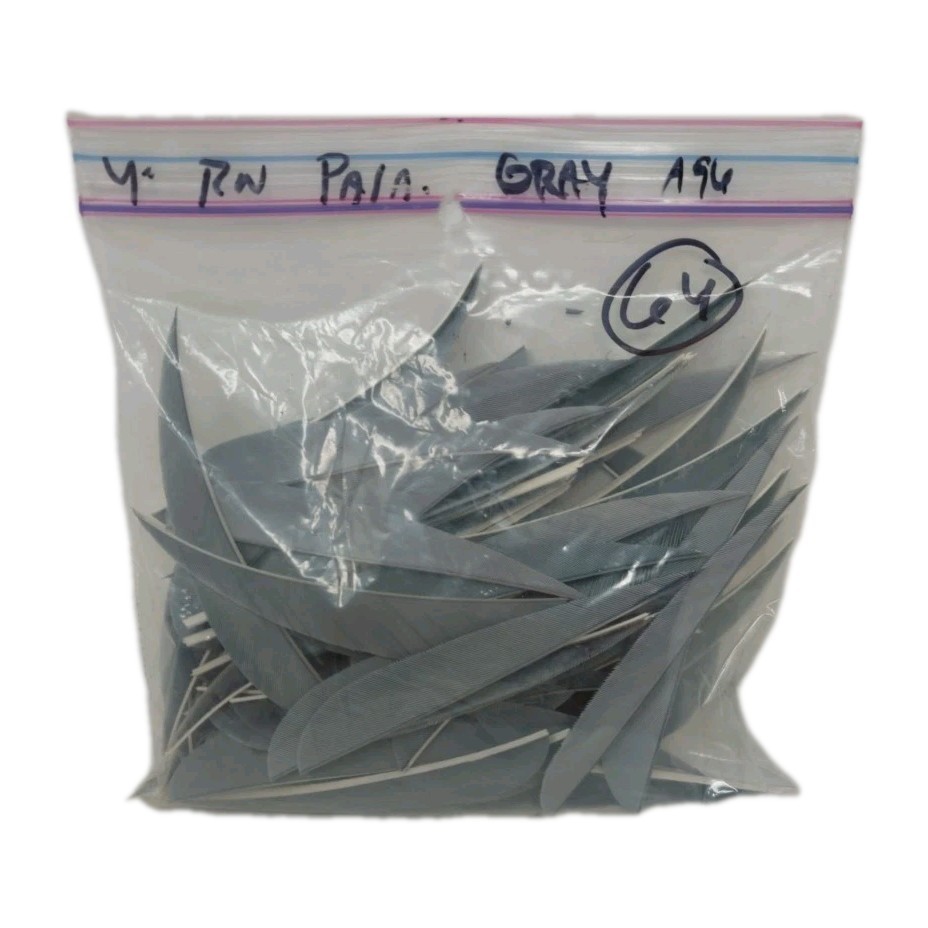 64 Count Archery Arrow Feathers 4" Right Wing Parabolic: Gray