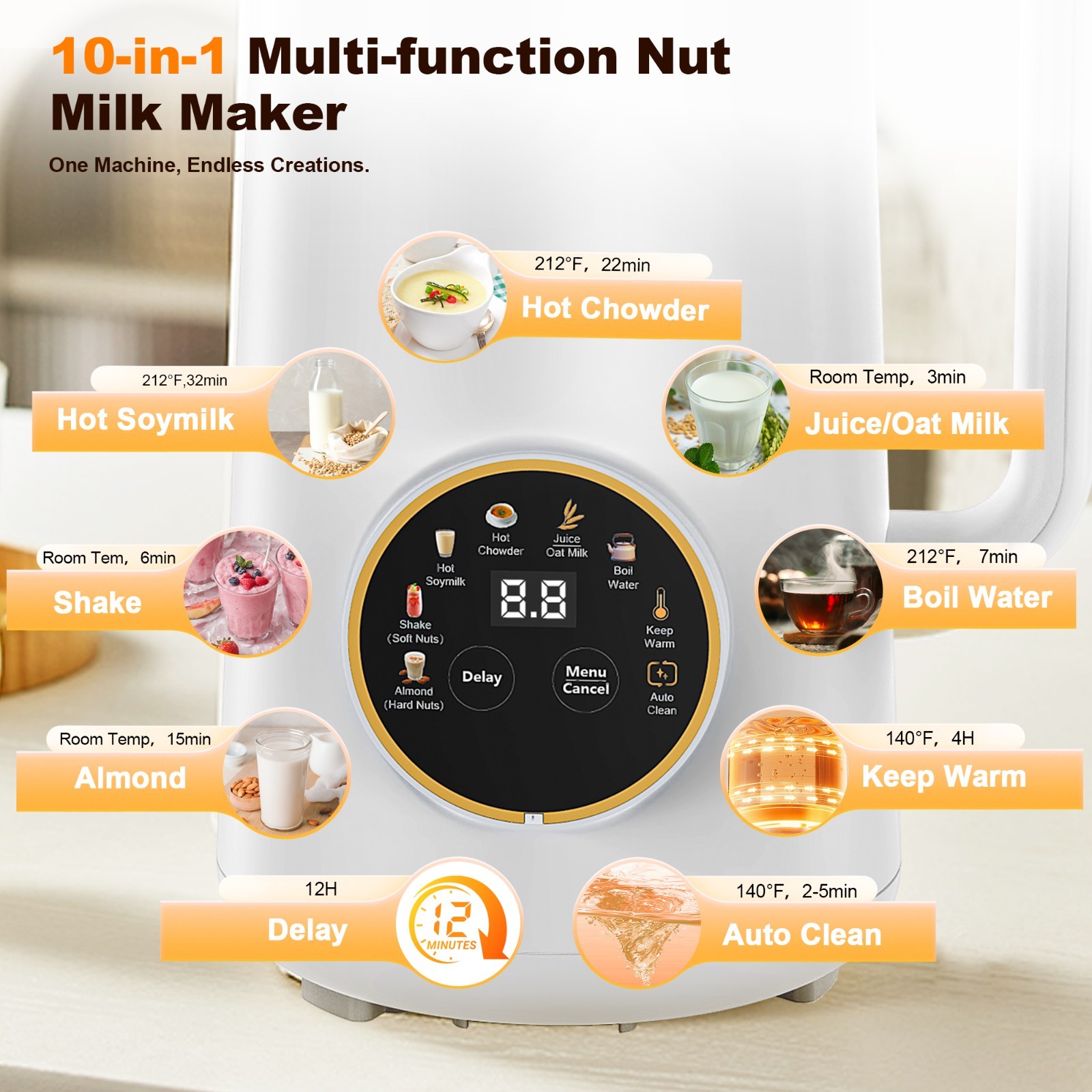 Moreblue 10-in-1 Automatic Nut Milk Maker, 34oz Soy Milk Maker Machine