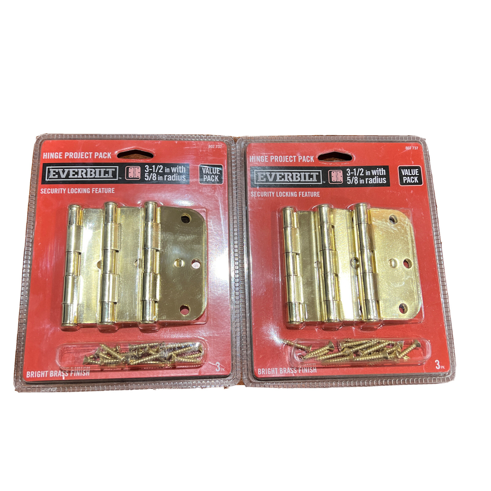 Lot of 2 EVERBILT 3-1/2" with 5/8” Radius Hinge Project Pack-3pc, Brass 807 737