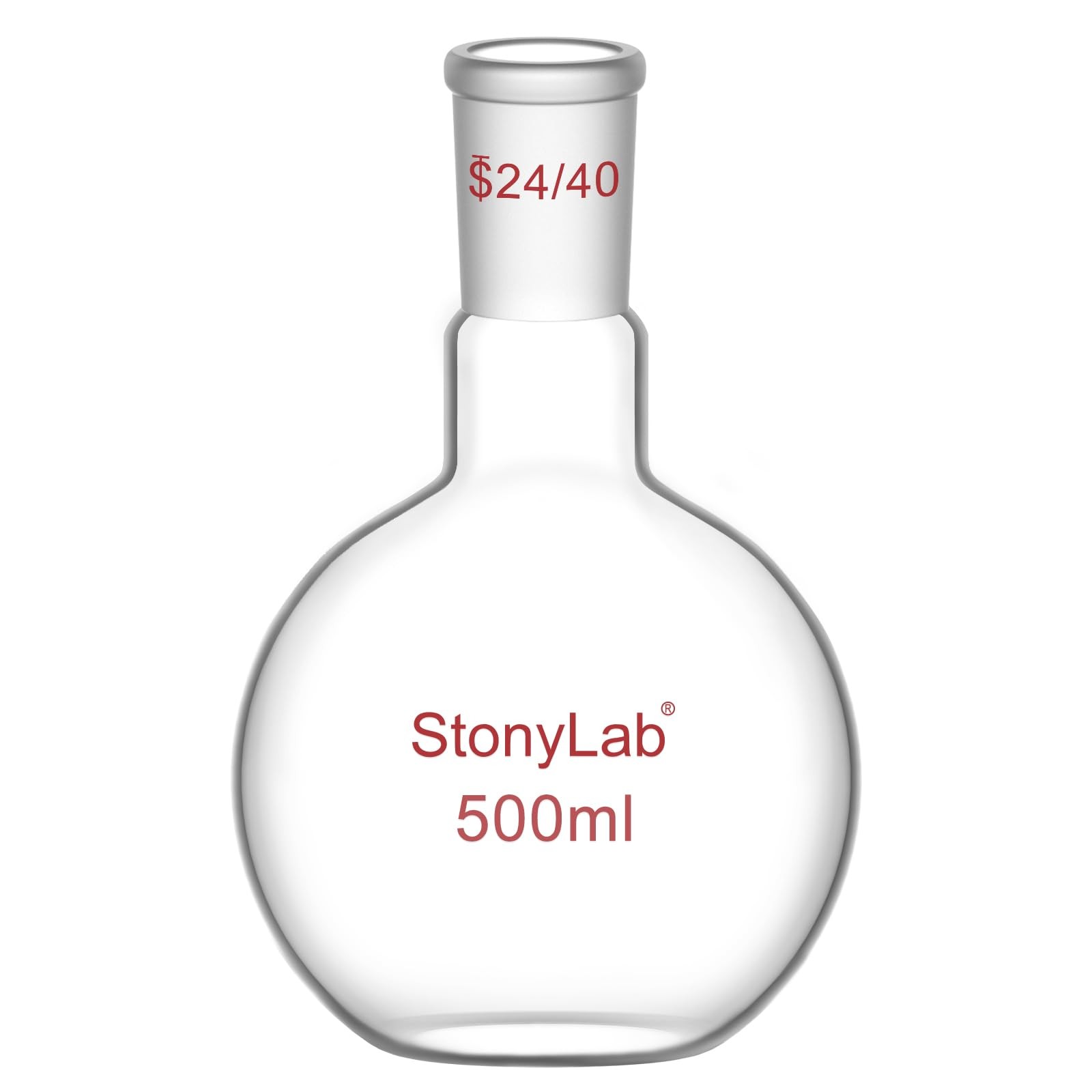 StonyLab Borosilicate Glass Heavy Wall Single Neck Flat Bottom 500 mL, 500mL