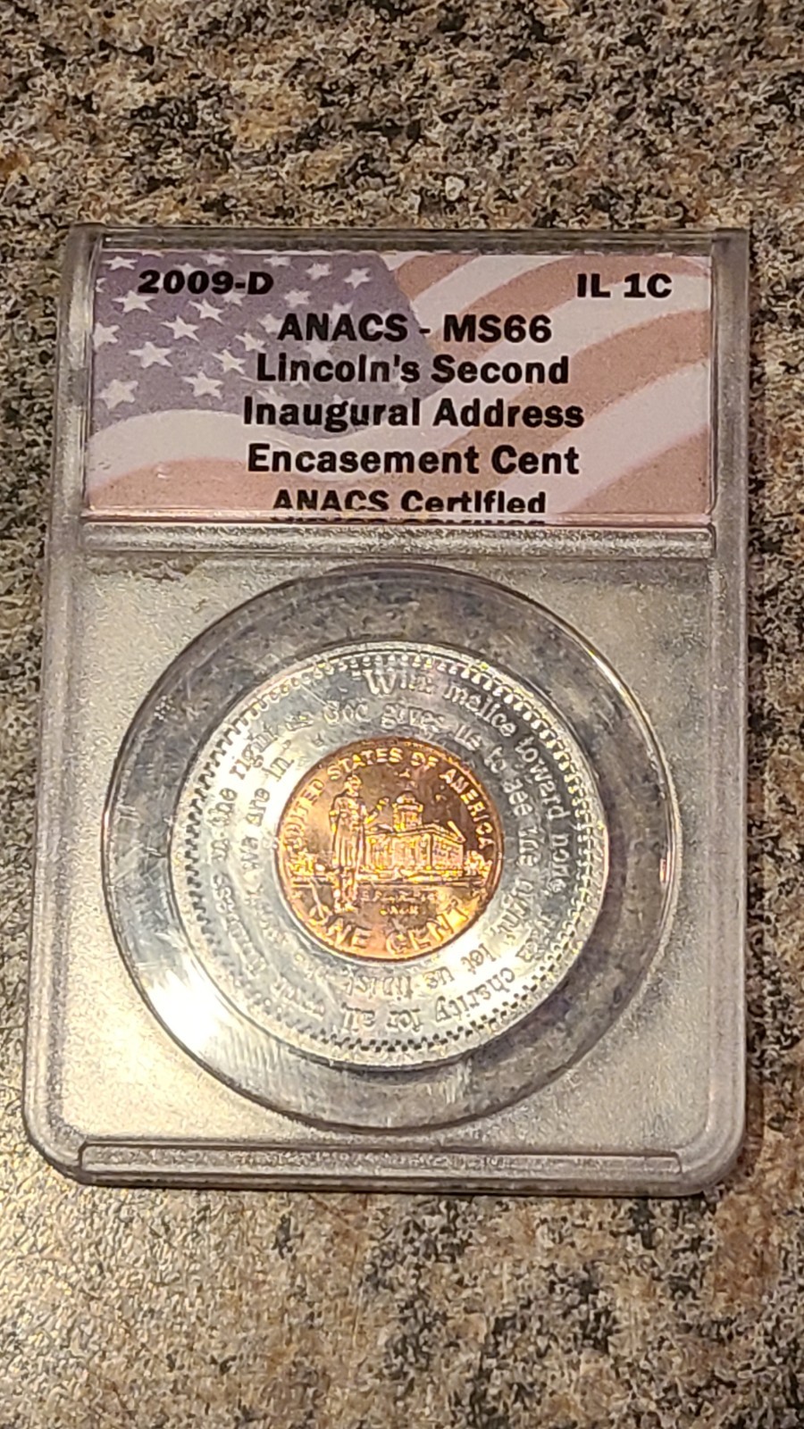 RARE 2009 D ANACS MS66 LINCOLN INAUGURAL ADDRESS ENCASEMENT CENT (1)