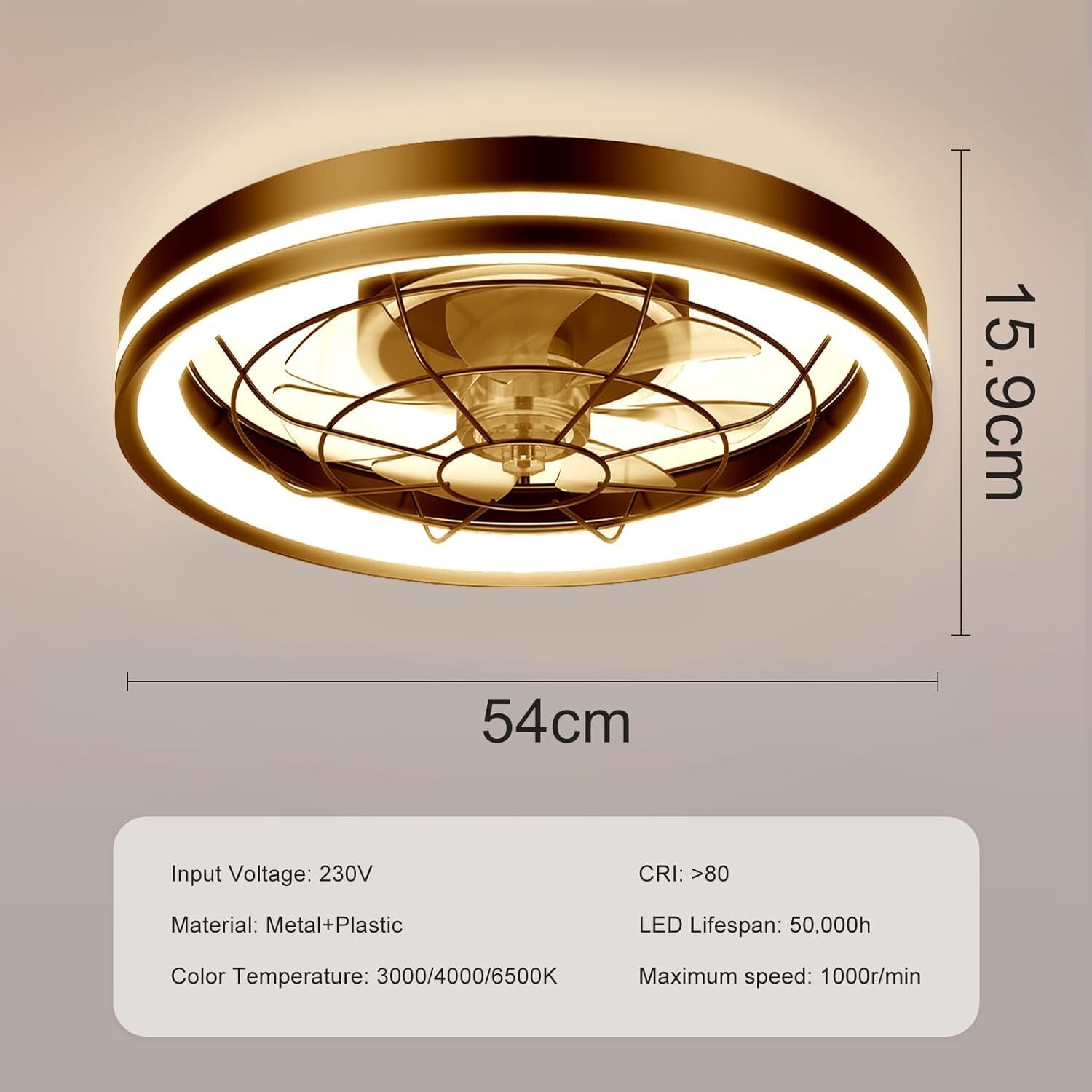 20" Modern LED Ceiling Fan Lights Flush Mount Light kit With APP Remote Control