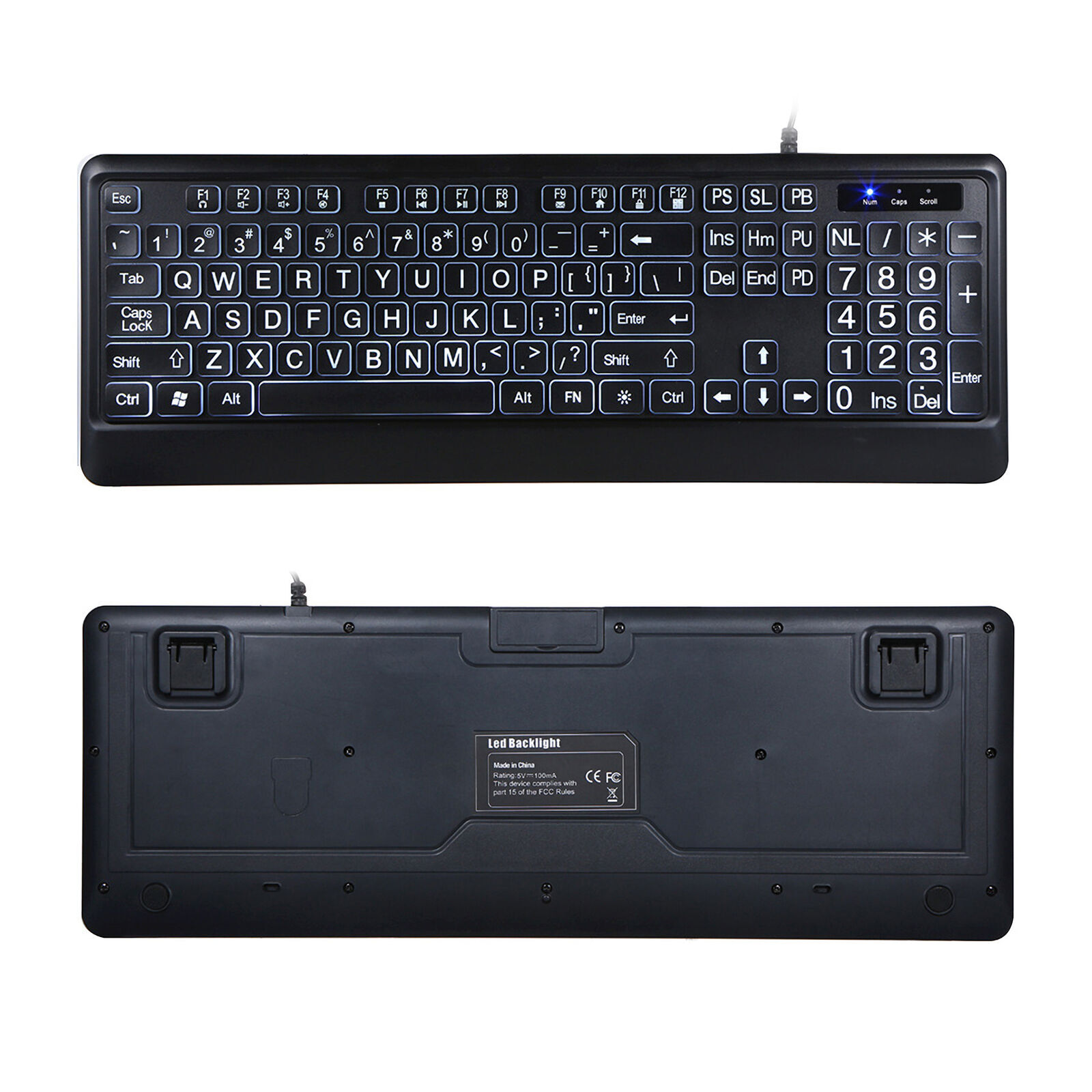 USB Interface Large Print Backlit Wired Keyboard USB Wired Lighted Keyboard Q4N8