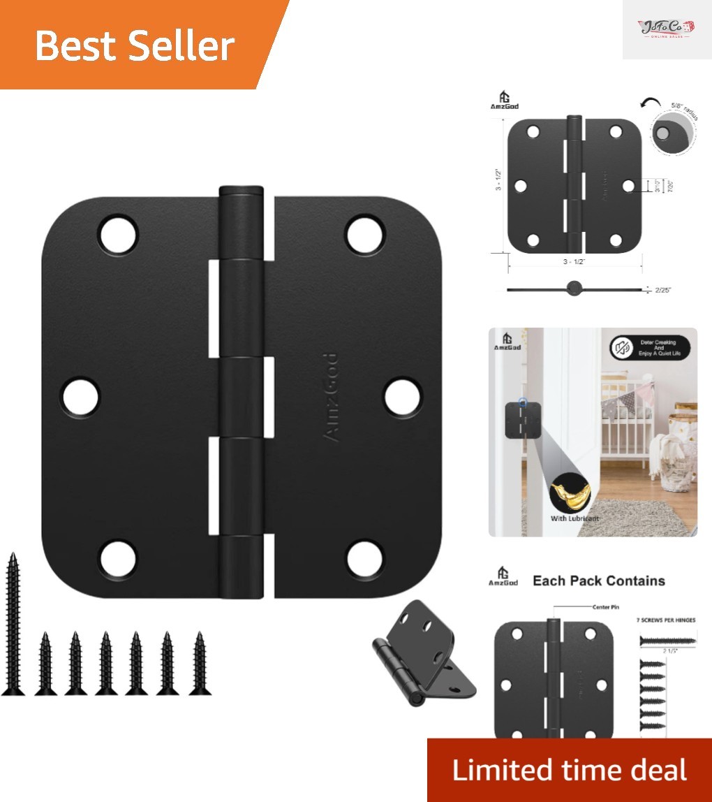 Durable 3.5 Inch Matte Black Interior Door Hinges with 6 Holes for Easy Install