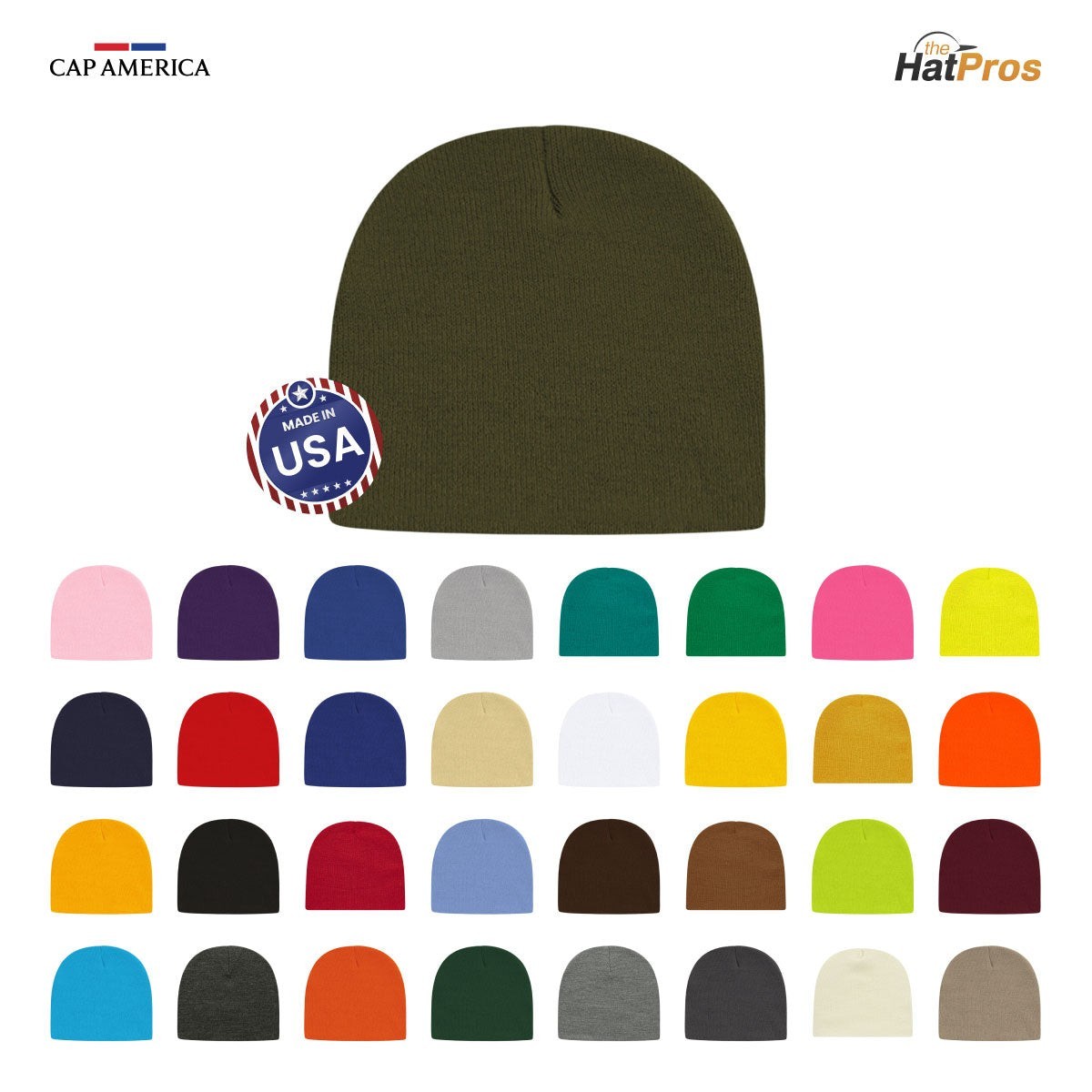 Cap America TKN28 Tompkin Knit Beanie 100% Acrylic Made in USA Winter Hat