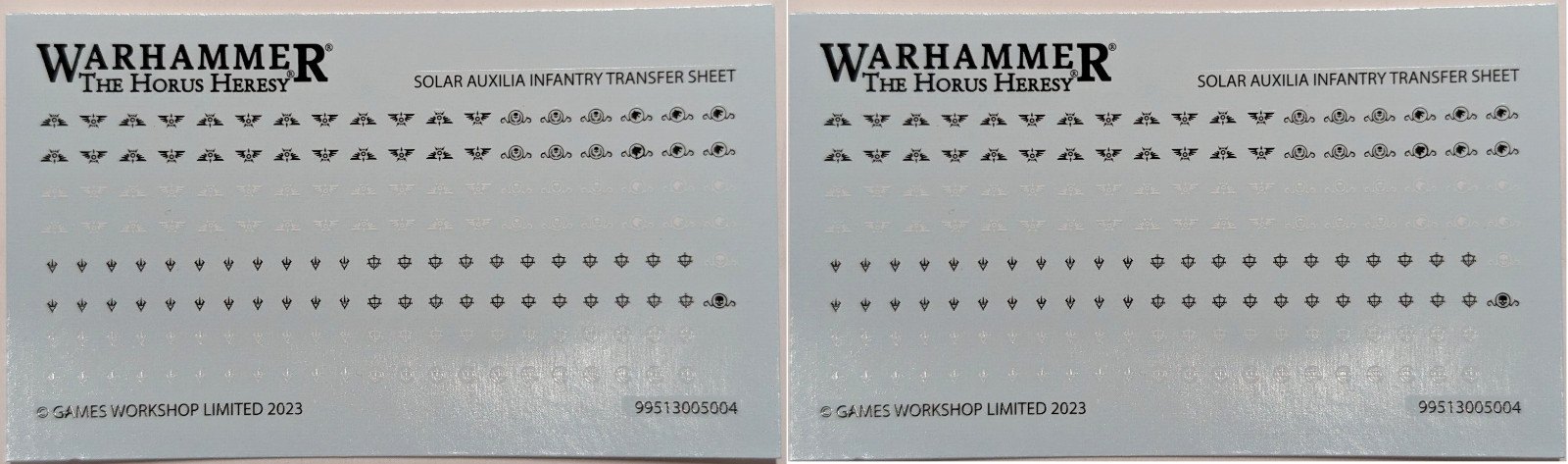 2x Solar Auxilia Infantry Transfer Sheet Horus Heresy Warhammer 40k 30k Decals