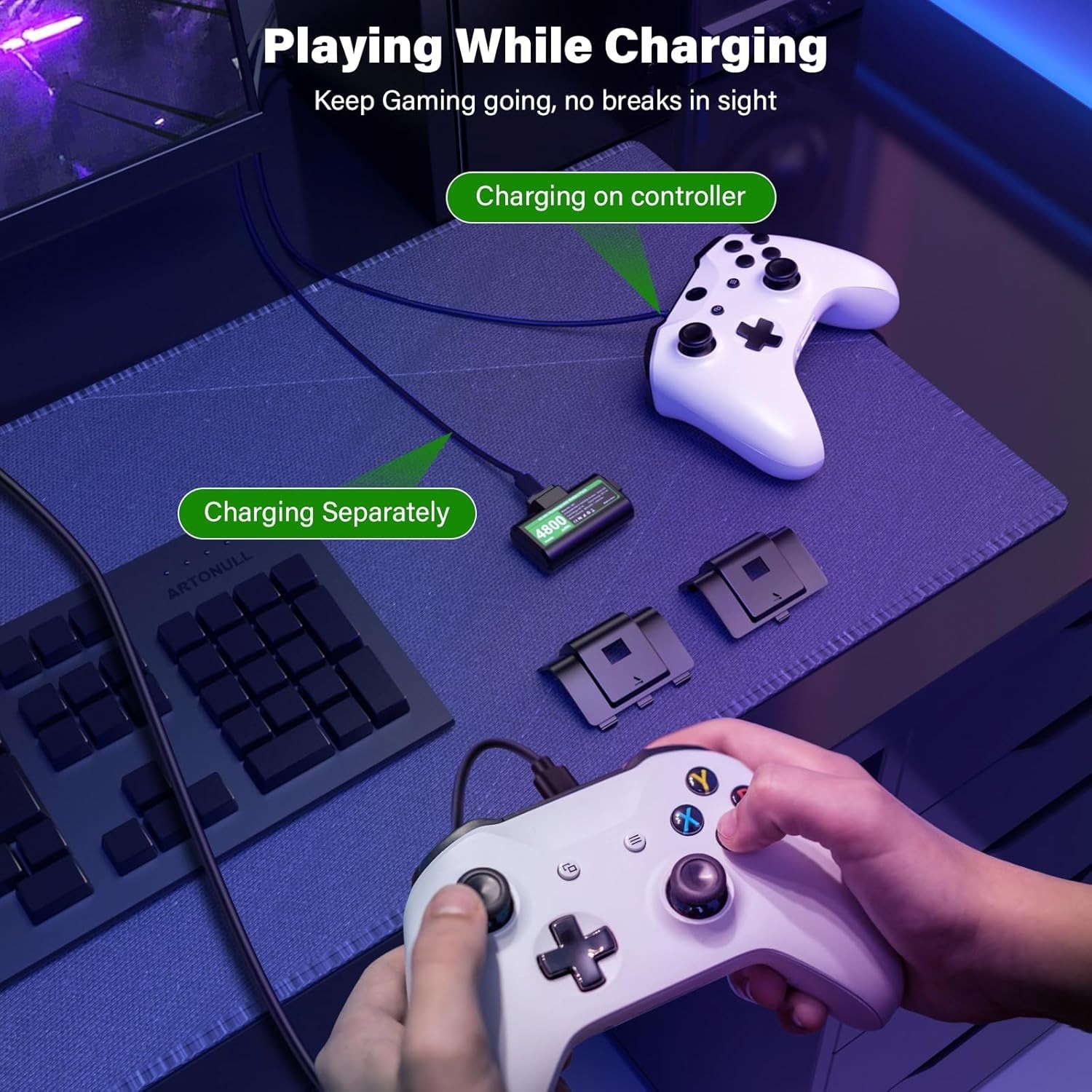 Rechargeable Controller Battery Pack for Xbox,2x4800mWh2000mAh Batteries Pack...