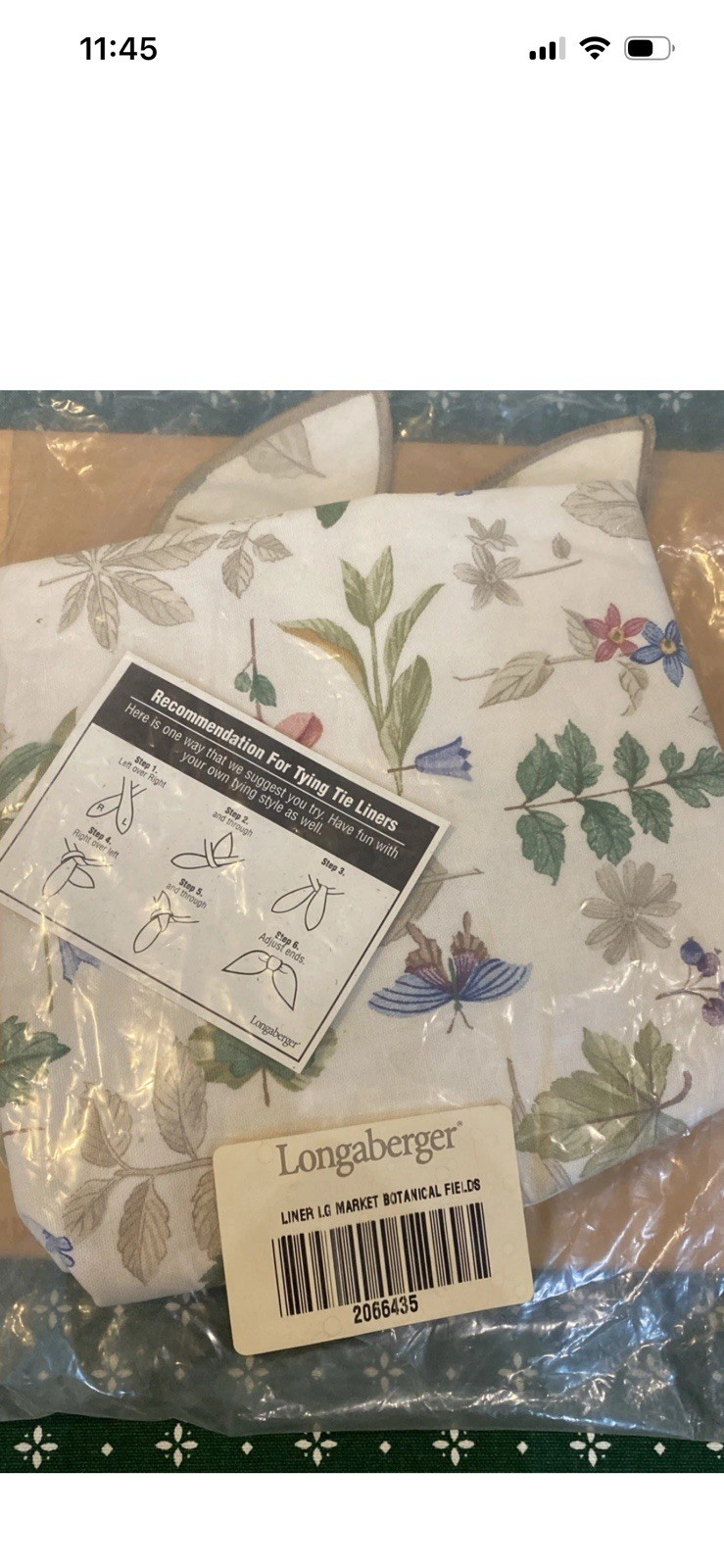 Longaberger Large Laundry Hamper Liner Botanical Fields #2275635