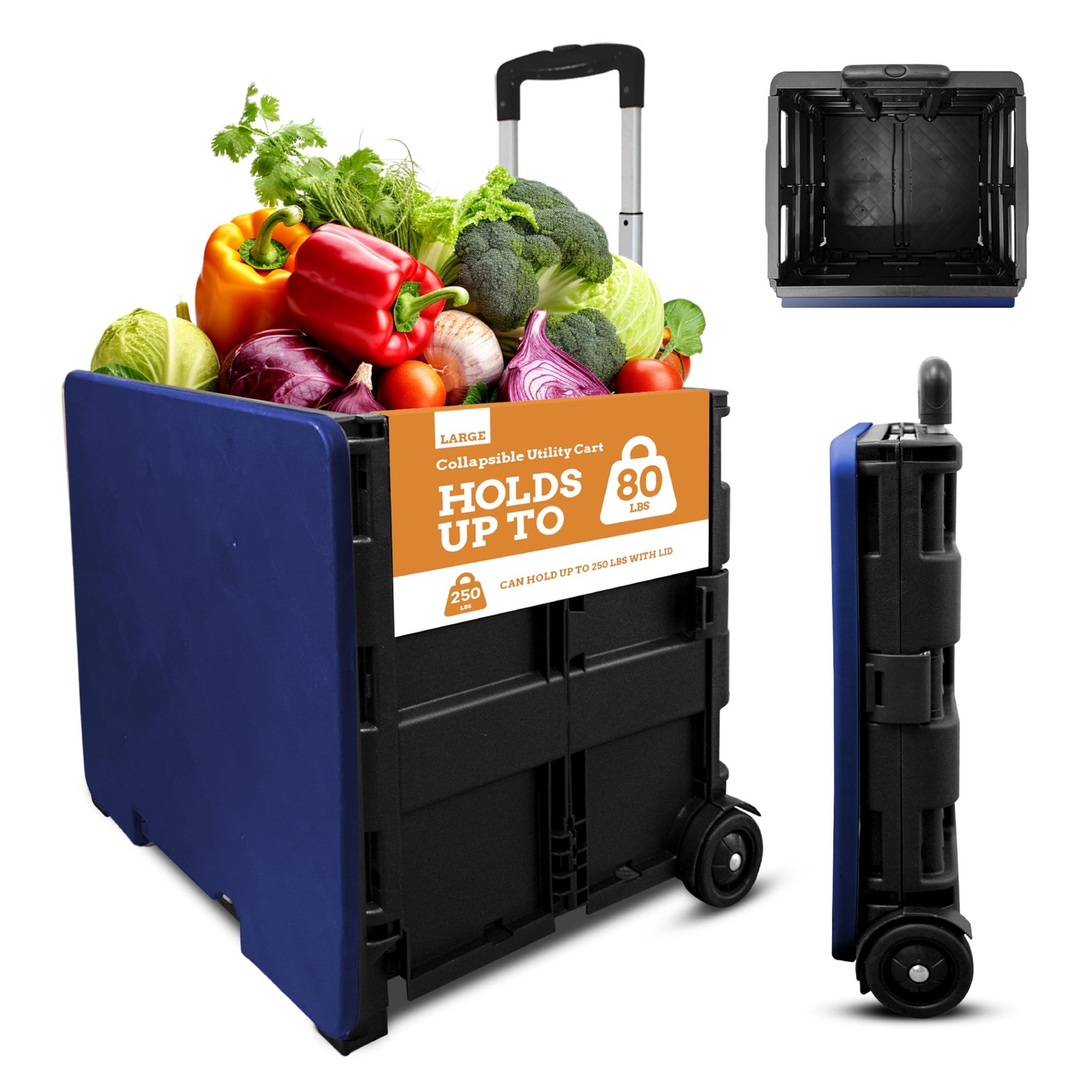 Collapsible Ultra-Slim Pack-N-Roll,2 Wheel Utility Cart w/Lid Used as Seat up...