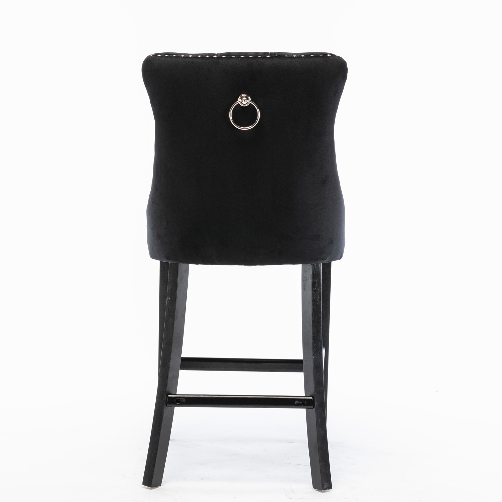 Contemporary Velvet Upholstered Barstools with Button Tufted Decoration and Wo