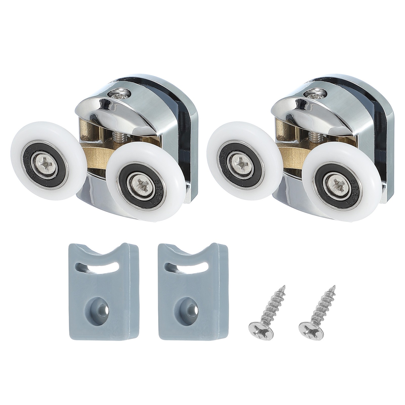 2Pcs 23mm Double Shower Door Rollers Copper Top Wheels Pulleys Guide Silver