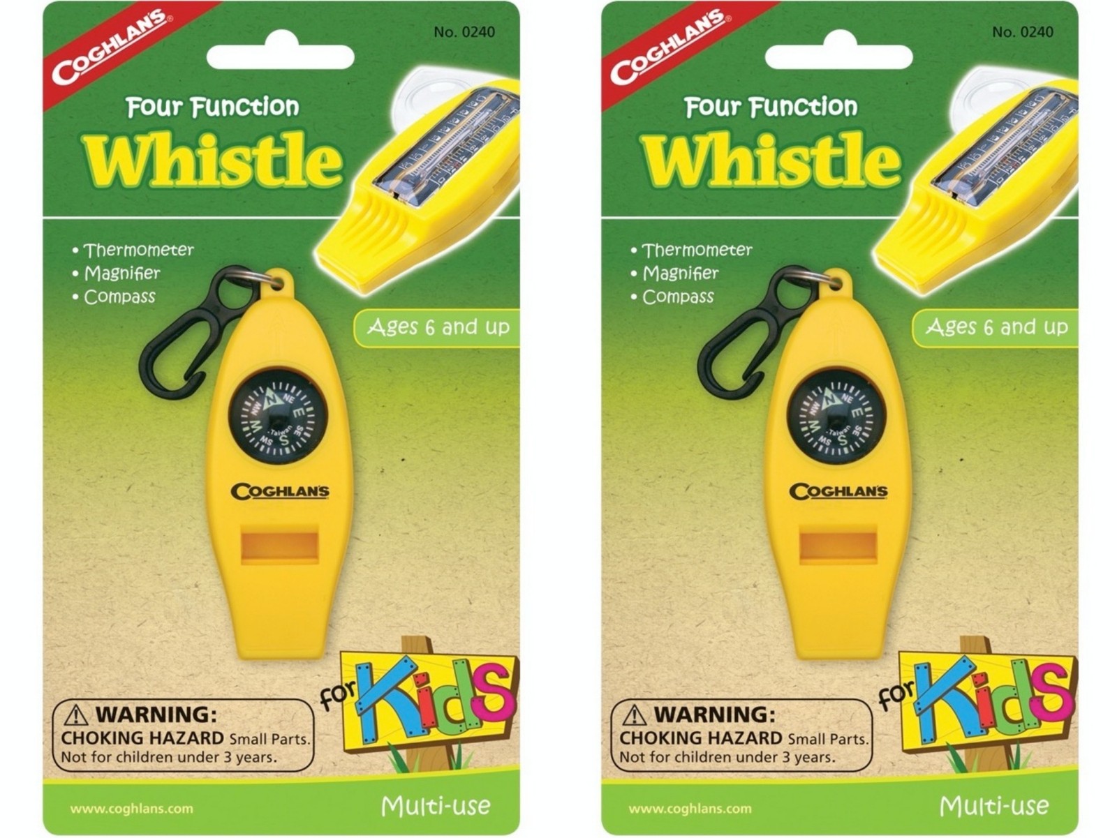 Coghlan's Four Function Whistle for Kids - Yellow (2-Pack)