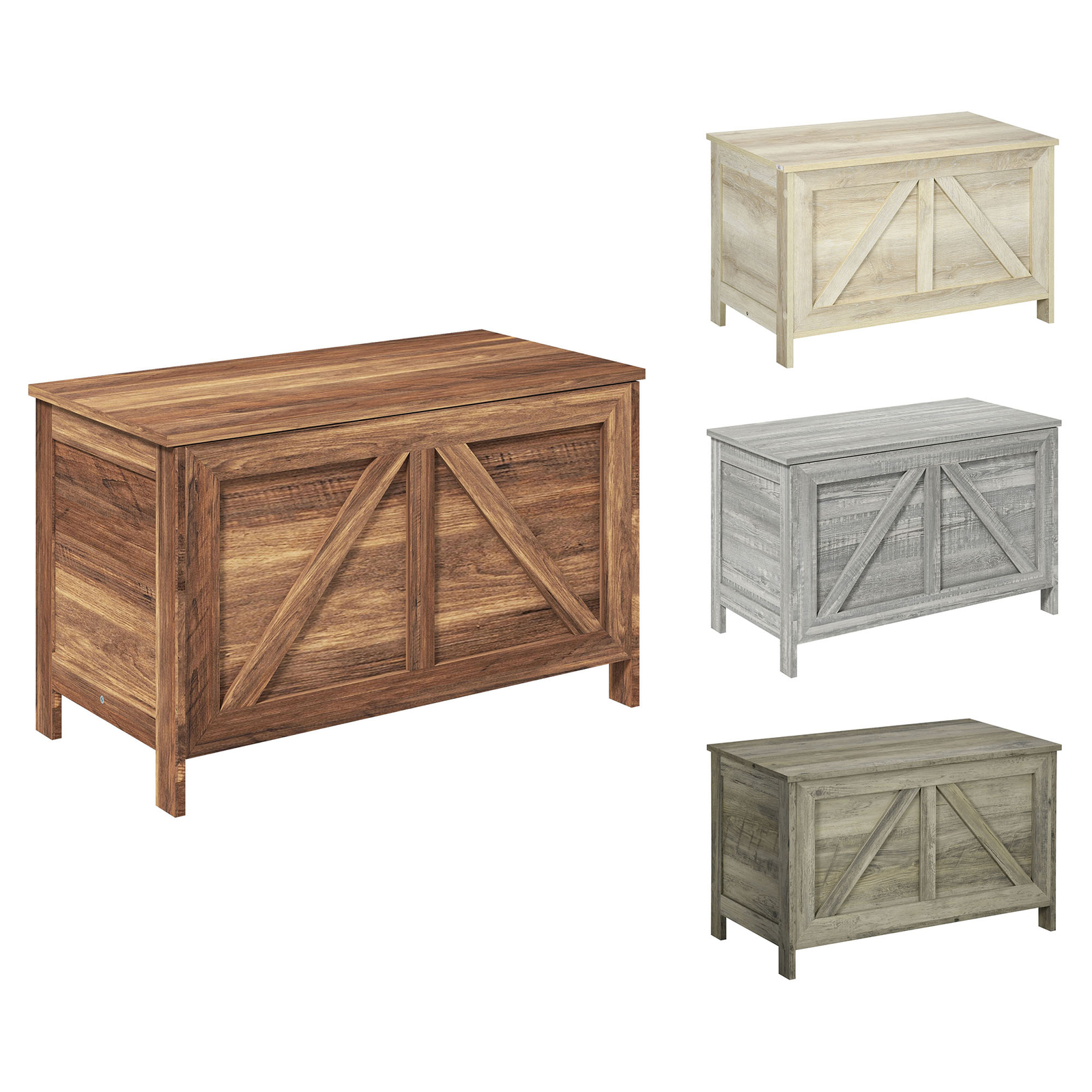 HOMCOM Storage Chest Farmhouse Toy Box Organizer with Safety Hinge